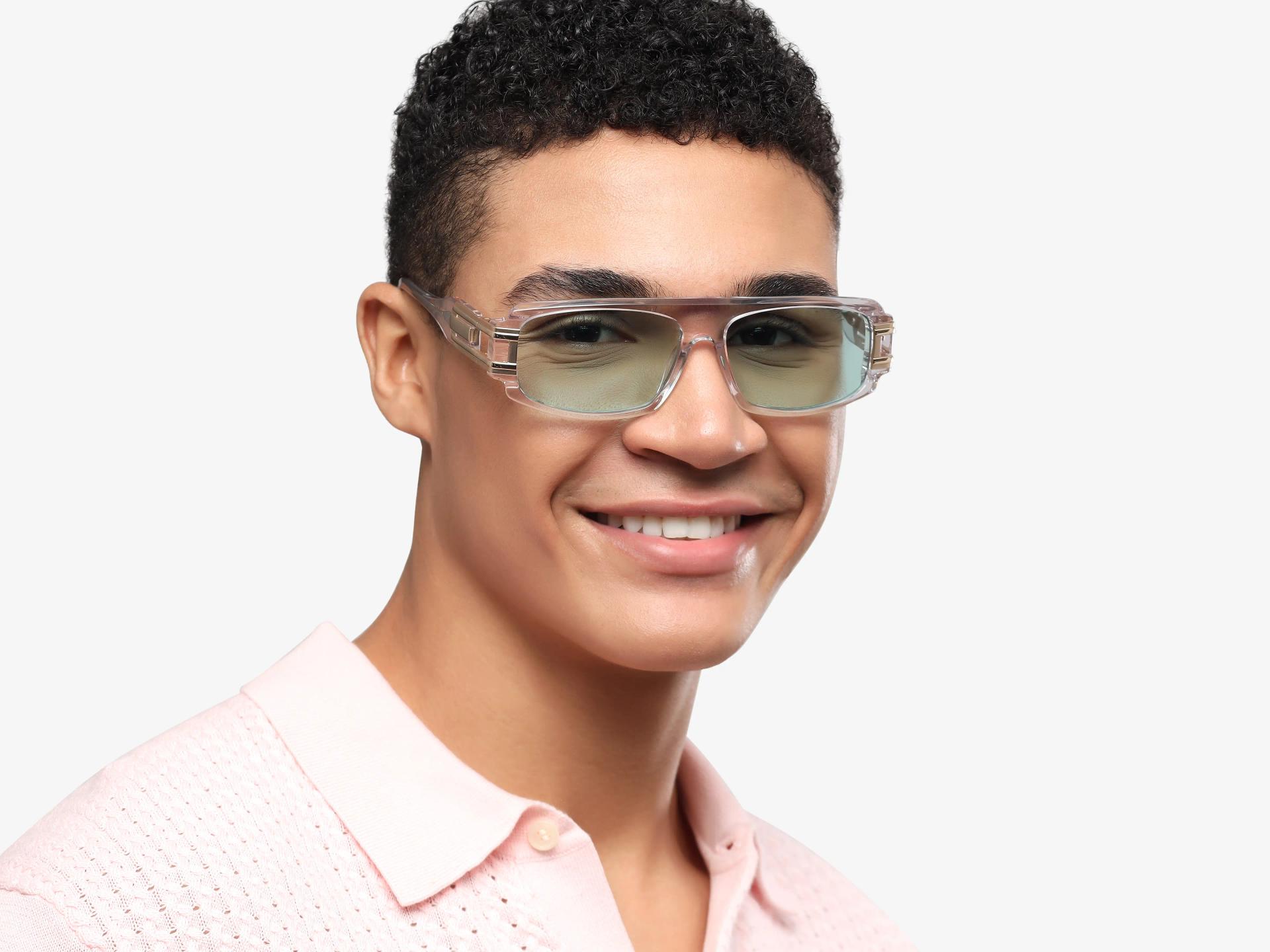 Oversized Crystal Clear Light Green Frame With Grey Tint Sungasses