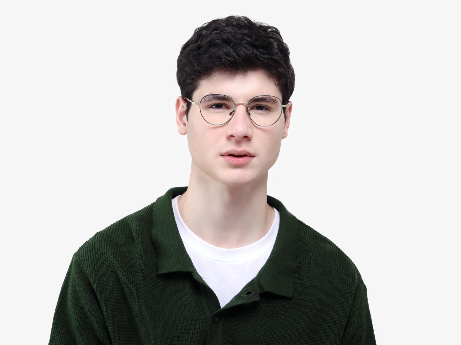 Matte Green Oval Round Metal Glasses-1