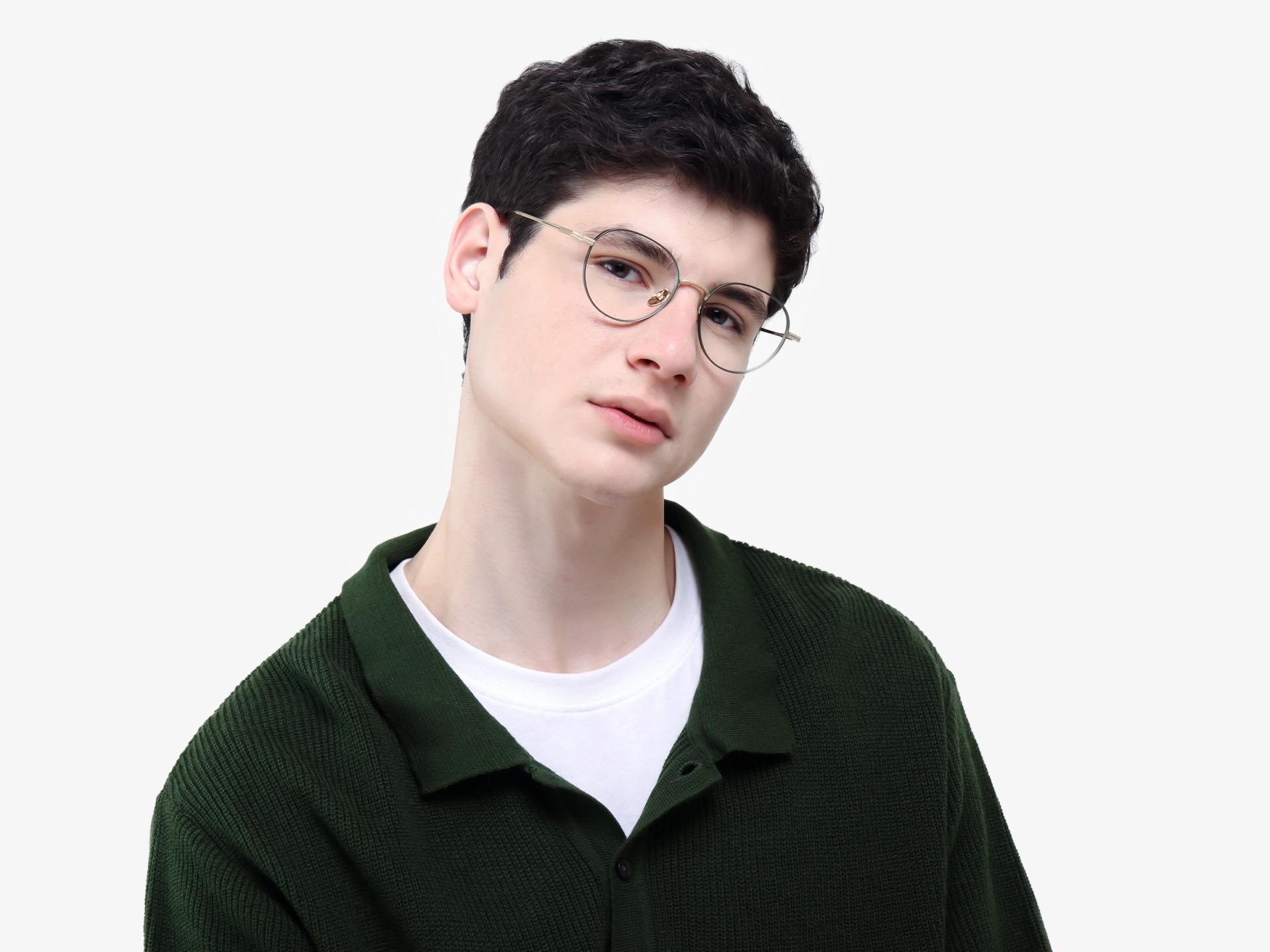 Matte Green Oval Round Metal Glasses-1