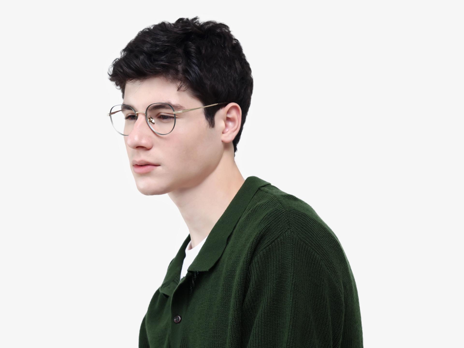 Matte Green Oval Round Metal Glasses-1