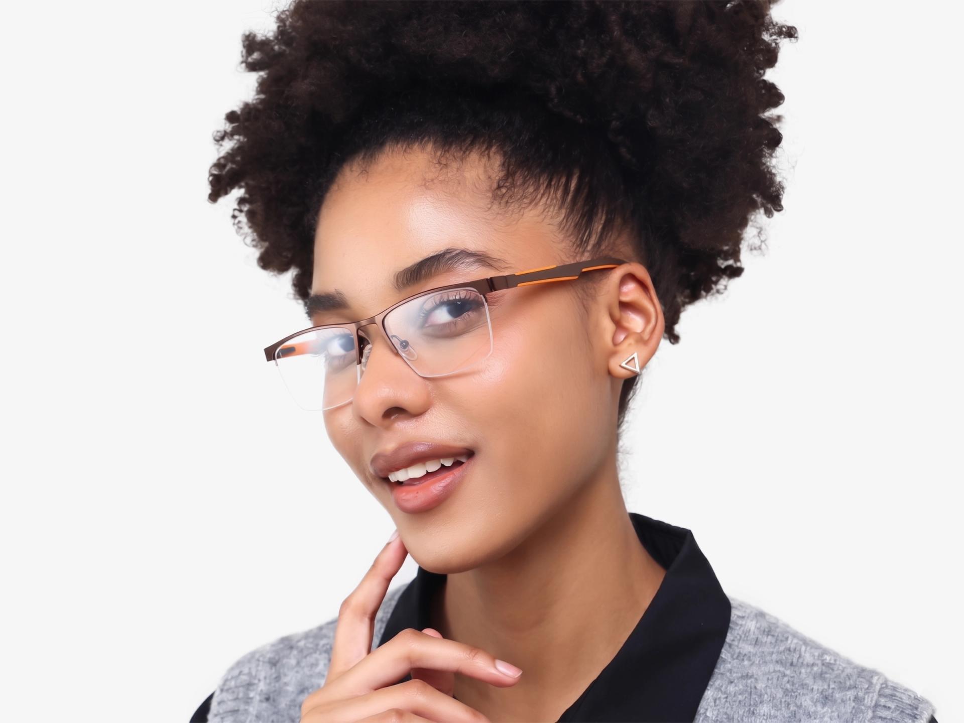 Square Bronze Brown Halfrim Metal Glasses-1