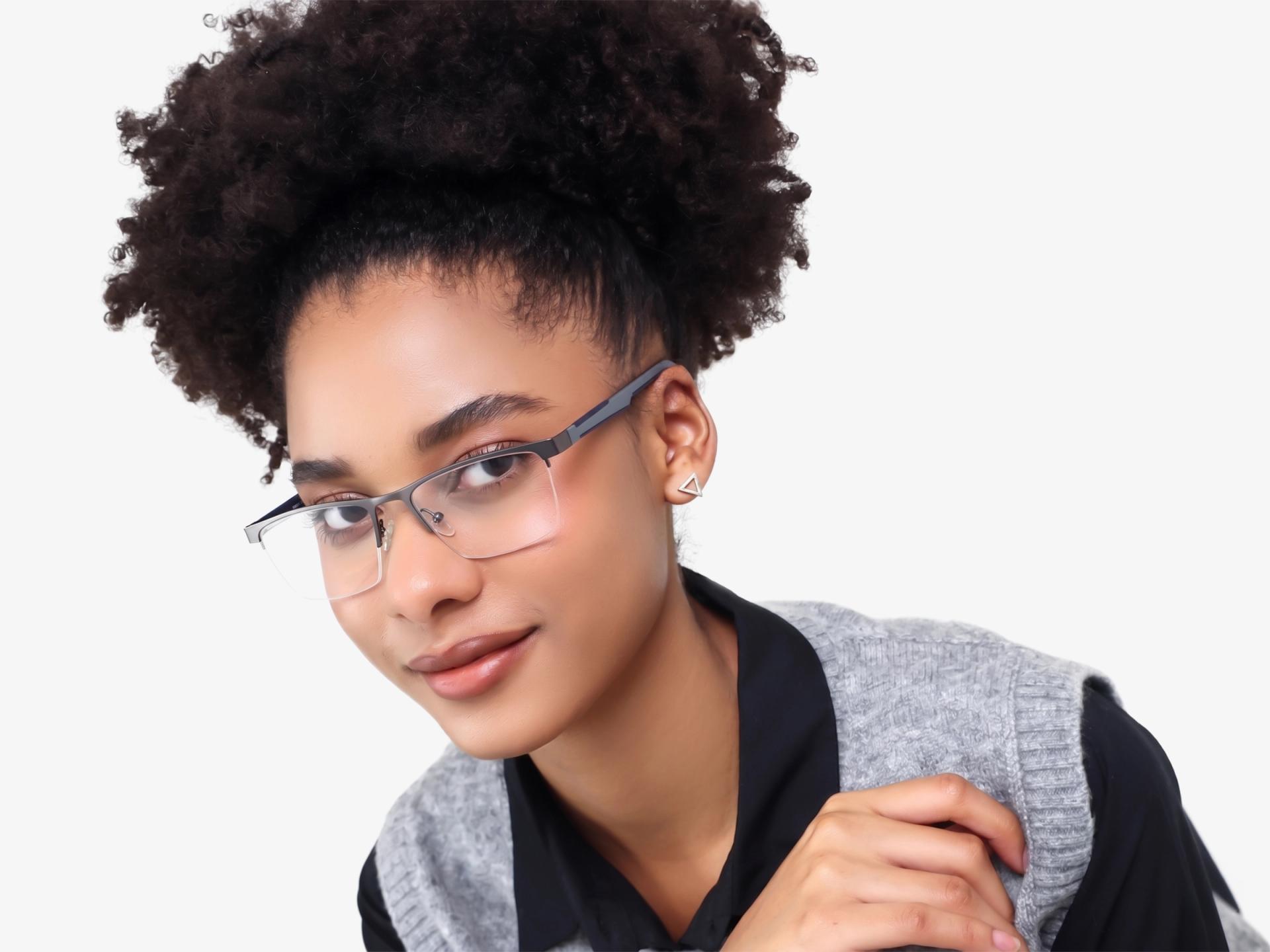Square Gunmetal Halfrim Metal Glasses-1