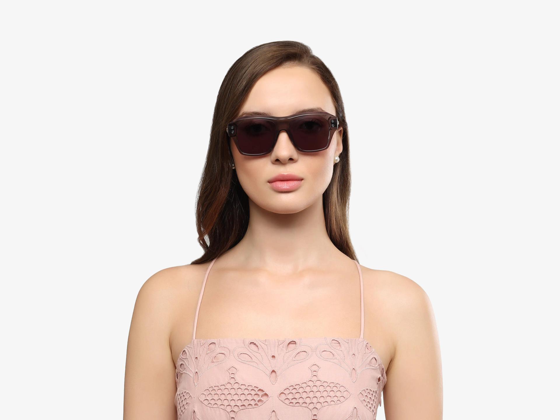Crystal Grey Frame With Grey Tint Square Sunglasses