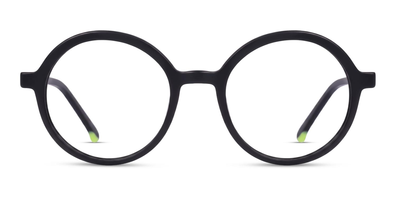Matte Black Round Acetate Glasses with Spring Hinges