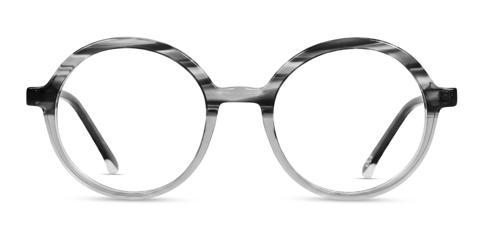 Crystal Grey Marble Acetate Round Full-Rim Glasses