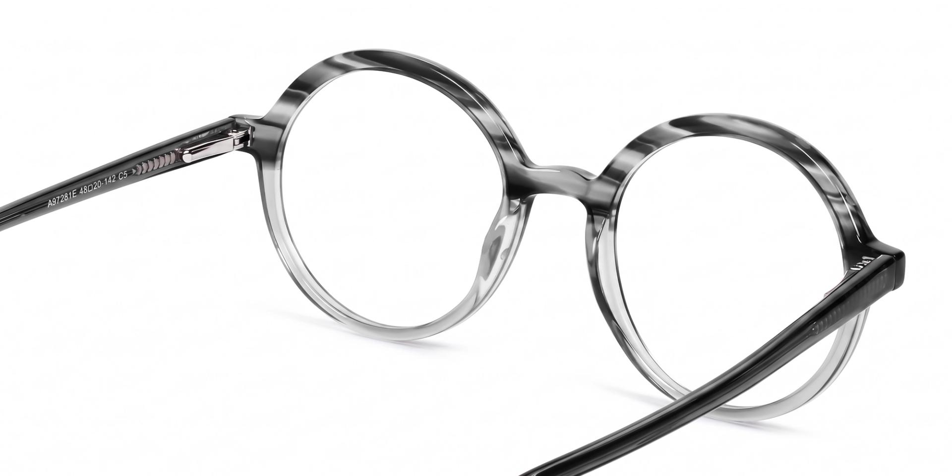 Crystal Grey Marble Acetate Round Full-Rim Glasses