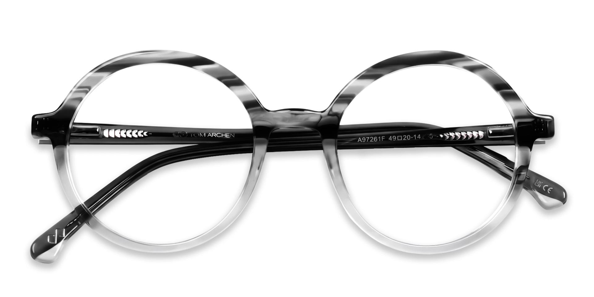 Crystal Grey Marble Acetate Round Full-Rim Glasses