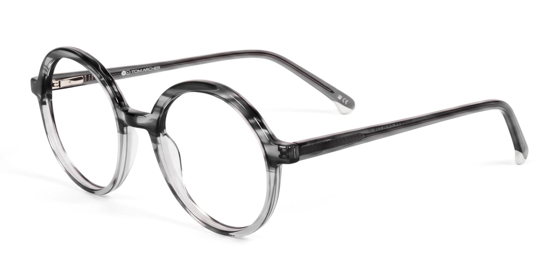 Crystal Grey Marble Acetate Round Full-Rim Glasses