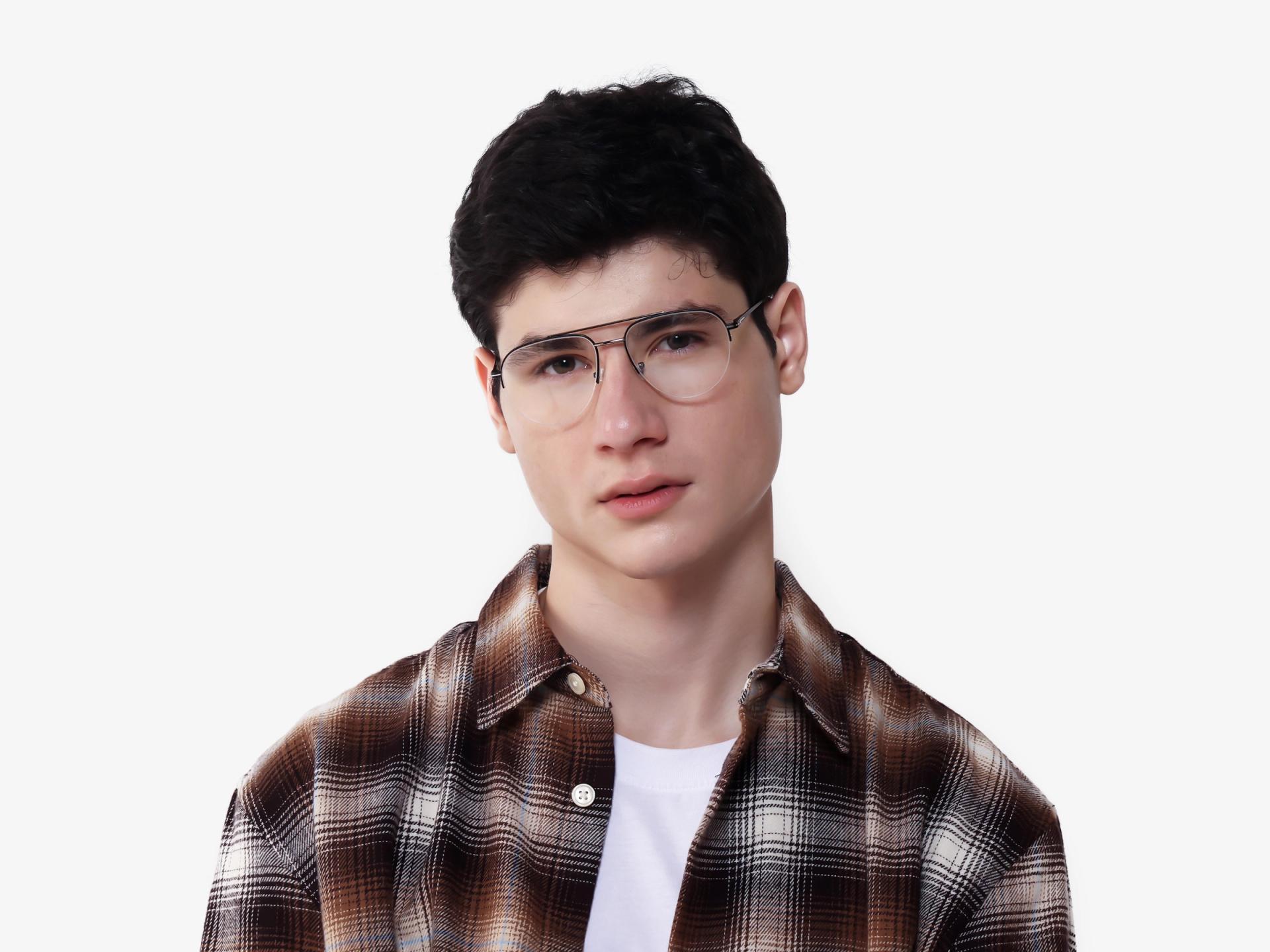 Matte Black Double Bridge Pilot Metal Glasses-1