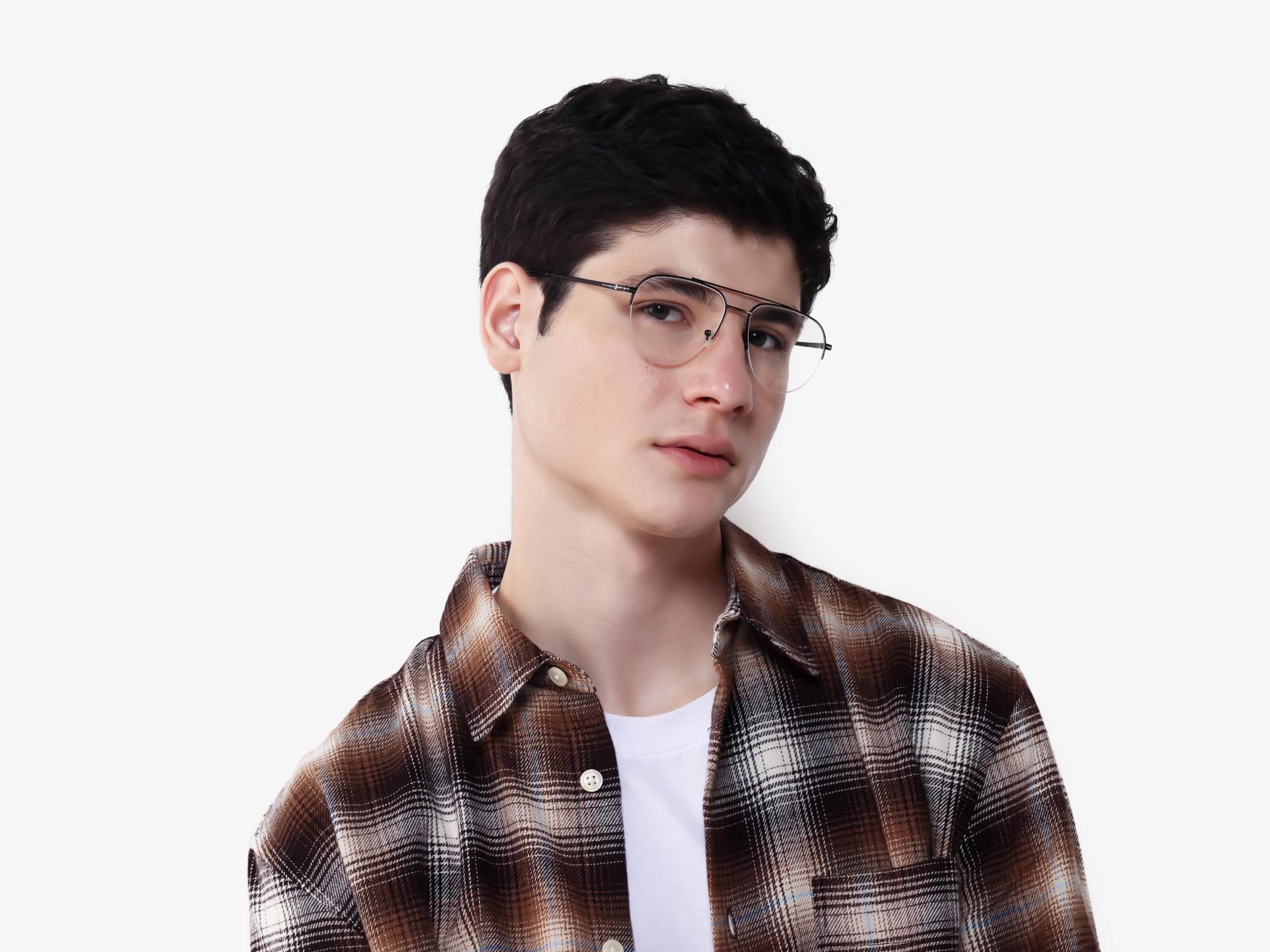 Matte Black Double Bridge Pilot Metal Glasses-1