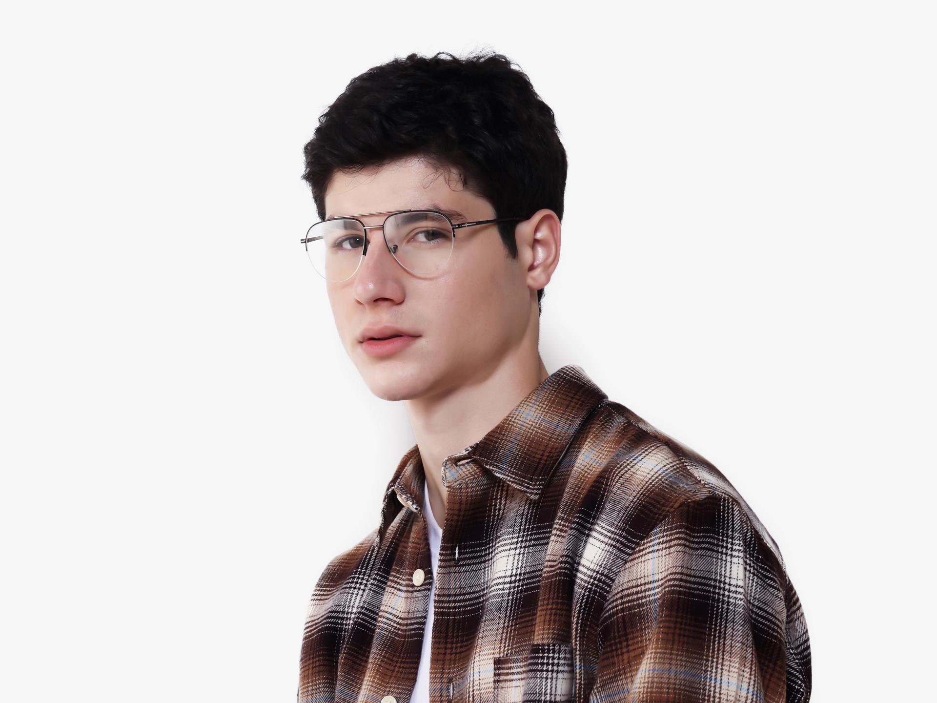 Matte Black Double Bridge Pilot Metal Glasses-1
