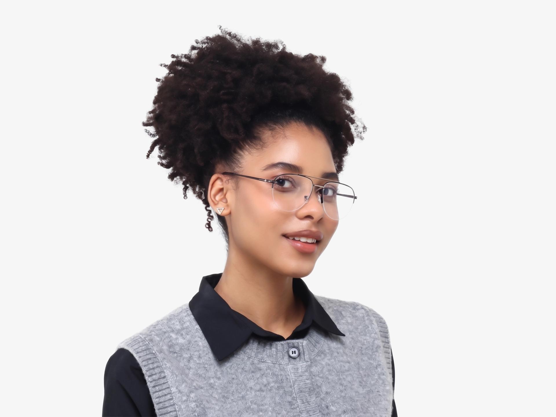 Matte Black Double Bridge Pilot Metal Glasses-1