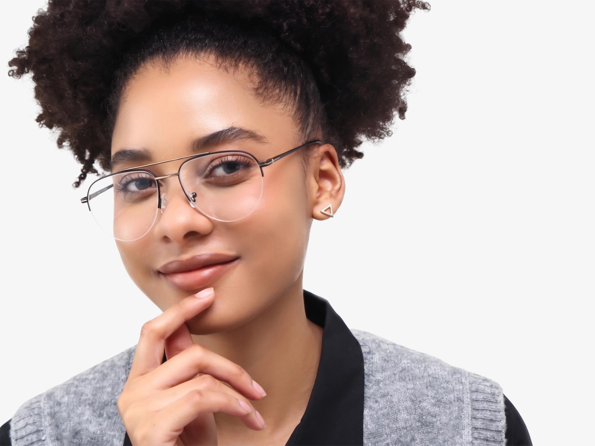 Matte Black Double Bridge Pilot Metal Glasses-1