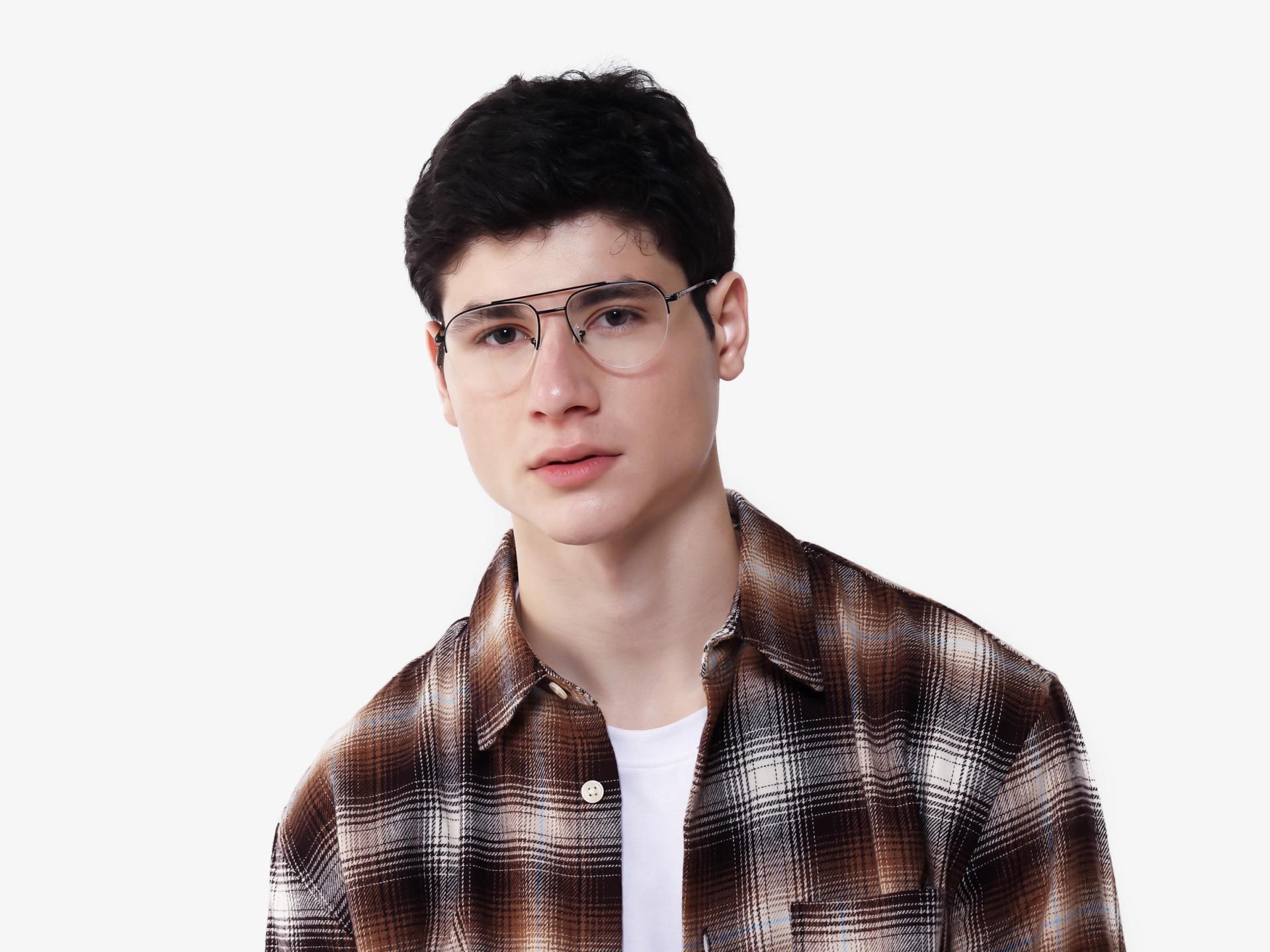 Black Double Bridge Pilot Metal Glasses-1