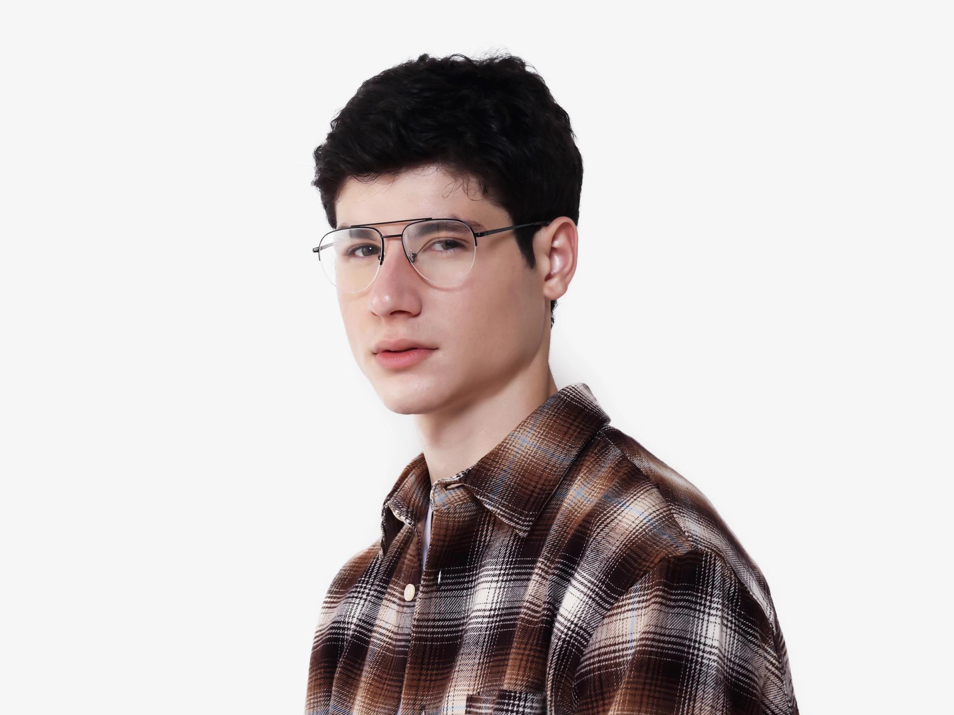 Black Double Bridge Pilot Metal Glasses-1