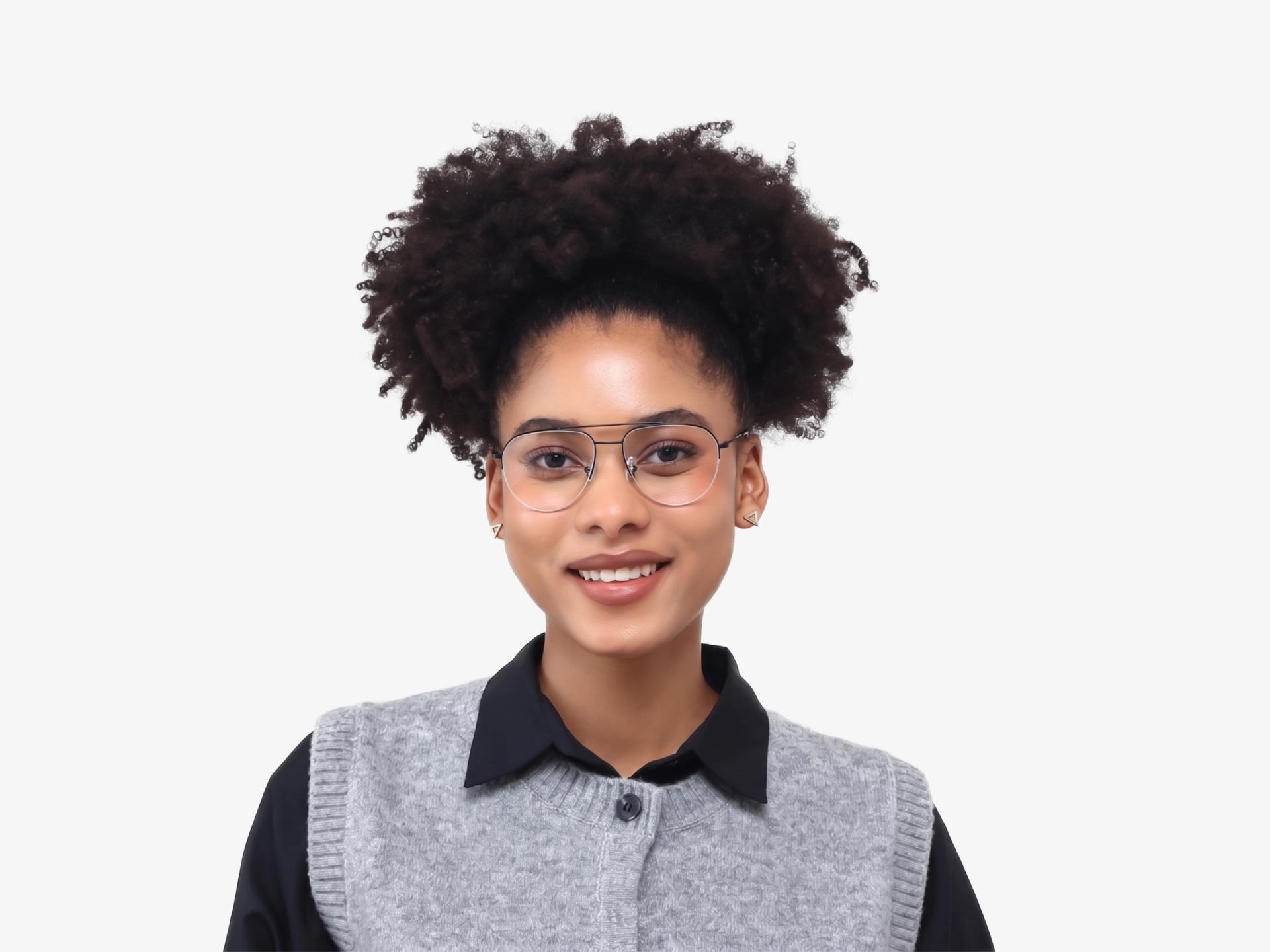 Black Double Bridge Pilot Metal Glasses-1