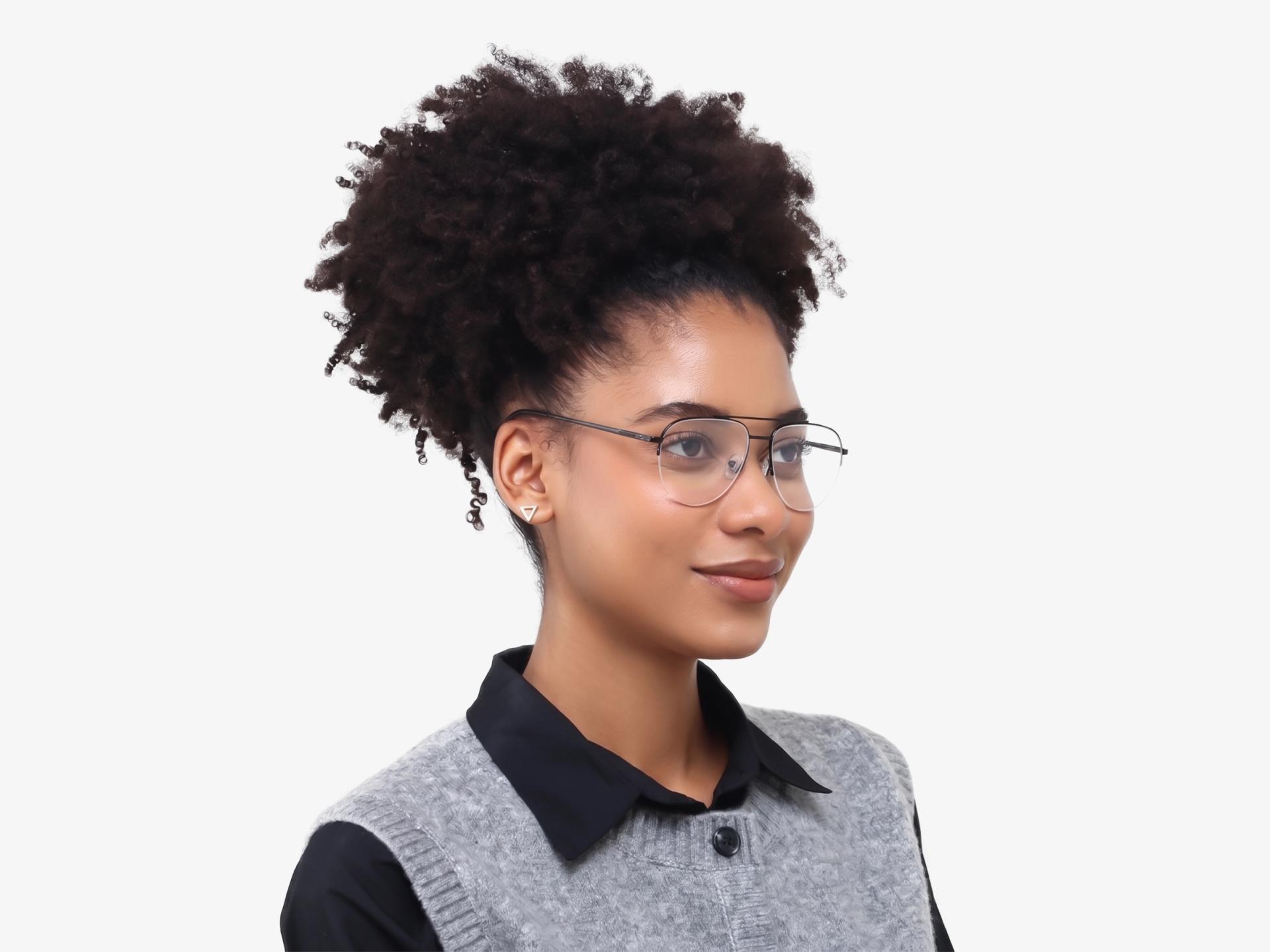 Black Double Bridge Pilot Metal Glasses-1