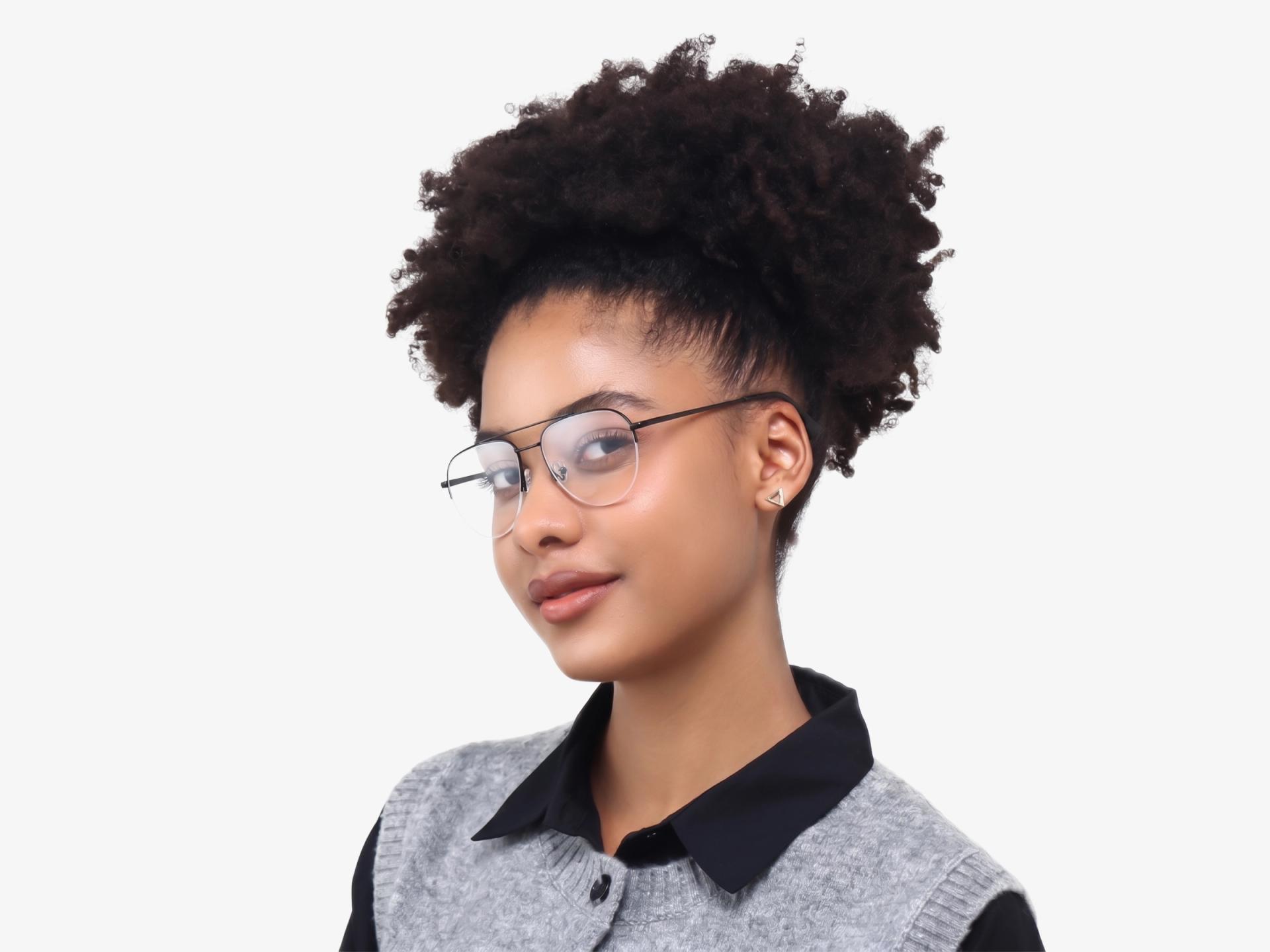 Black Double Bridge Pilot Metal Glasses-1