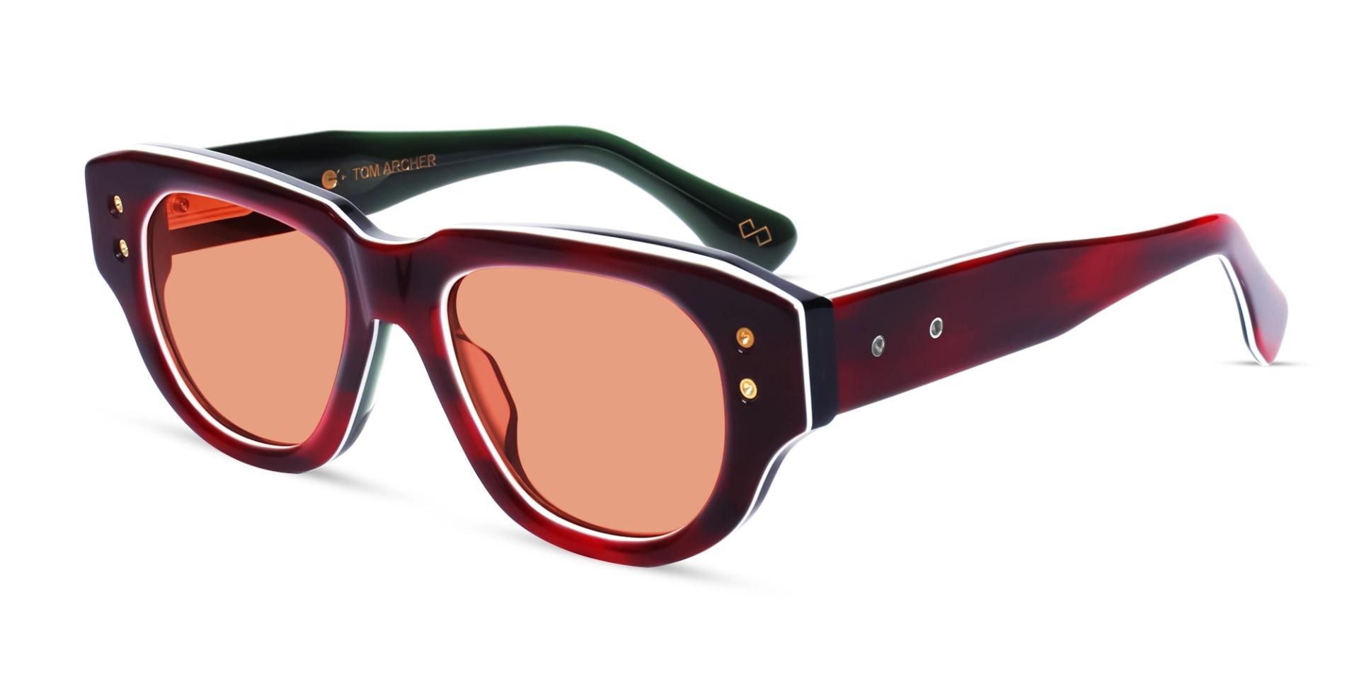 Bright Red Funky Frame With Brown Tint Sunglasses