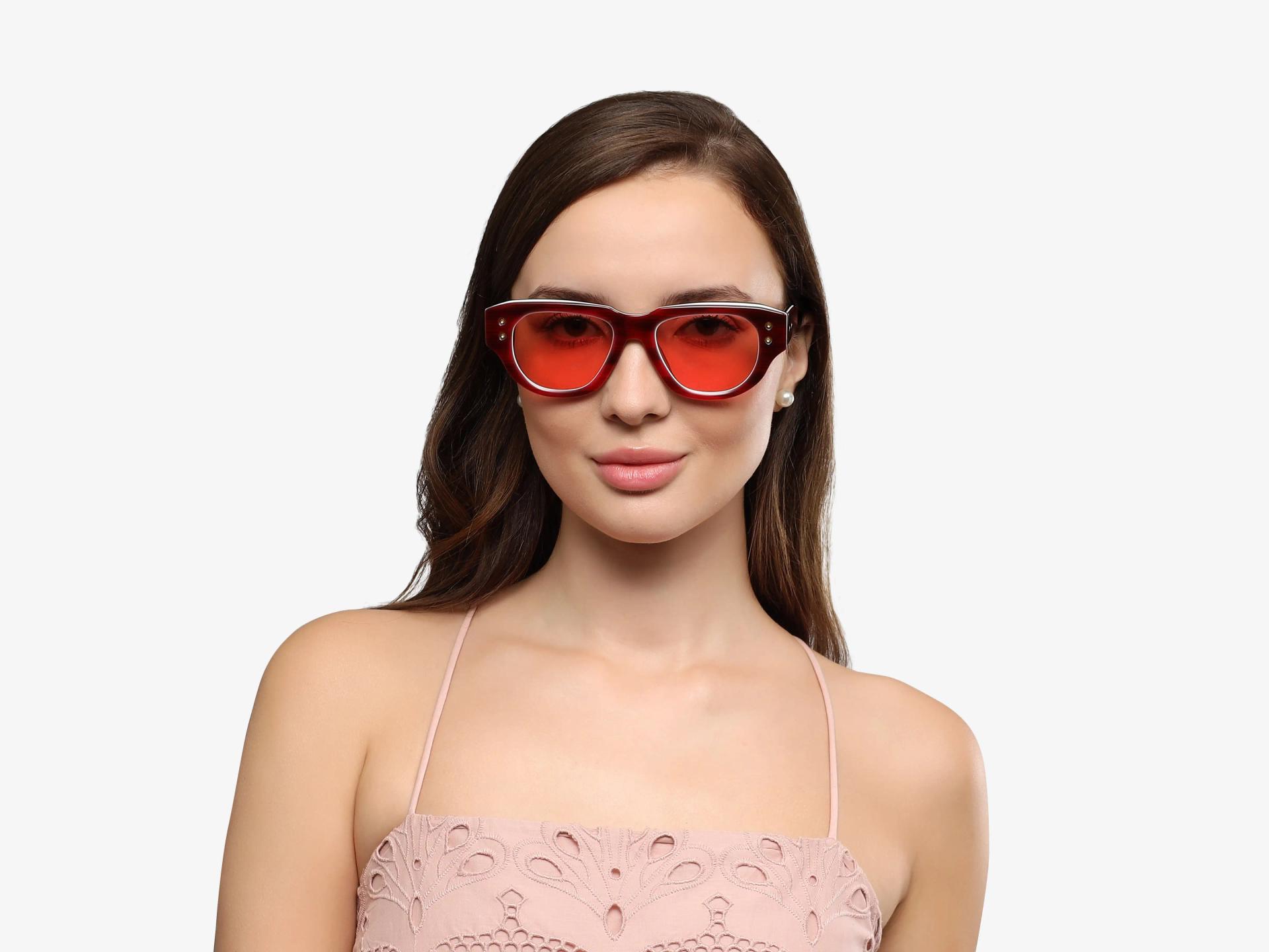 Bright Red Funky Frame With Brown Tint Sunglasses