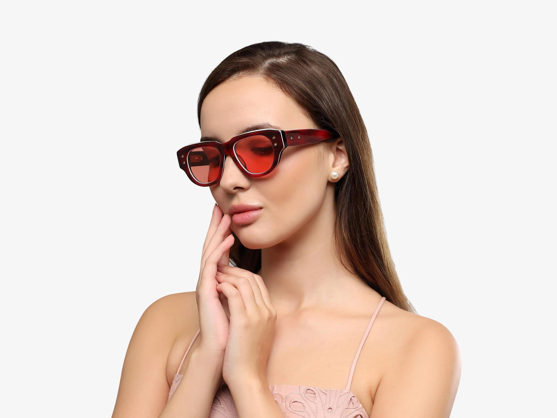 Bright Red Funky Frame With Brown Tint Sunglasses