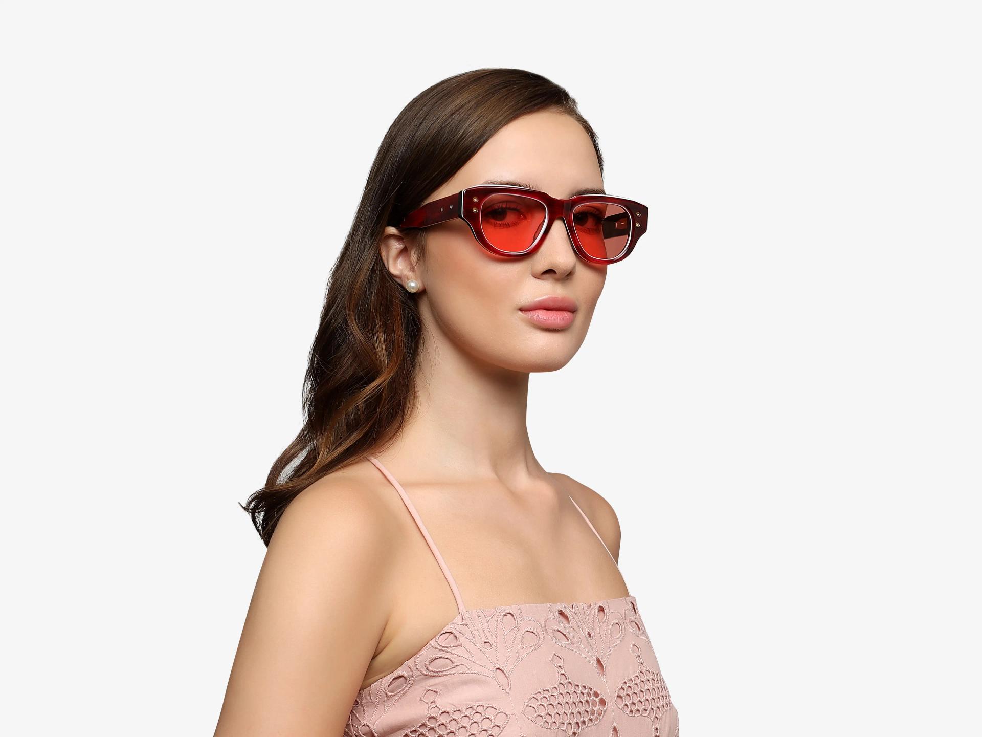Bright Red Funky Frame With Brown Tint Sunglasses