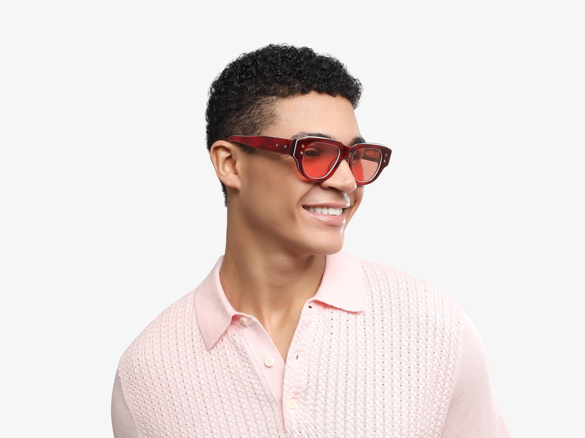 Bright Red Funky Frame With Brown Tint Sunglasses