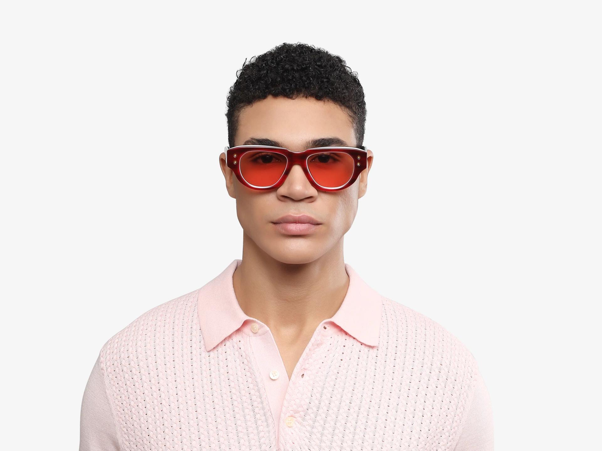 Bright Red Funky Frame With Brown Tint Sunglasses