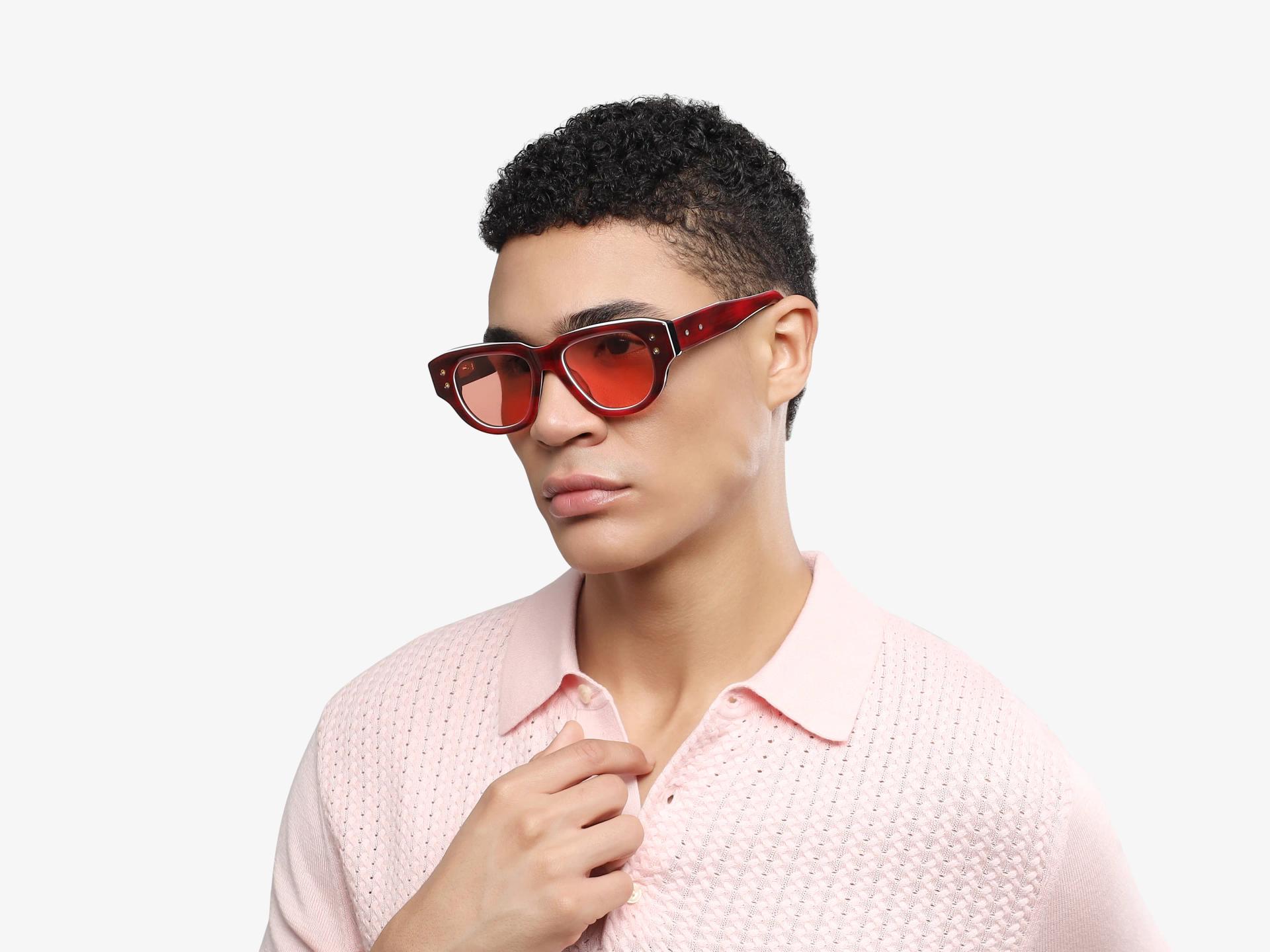 Bright Red Funky Frame With Brown Tint Sunglasses