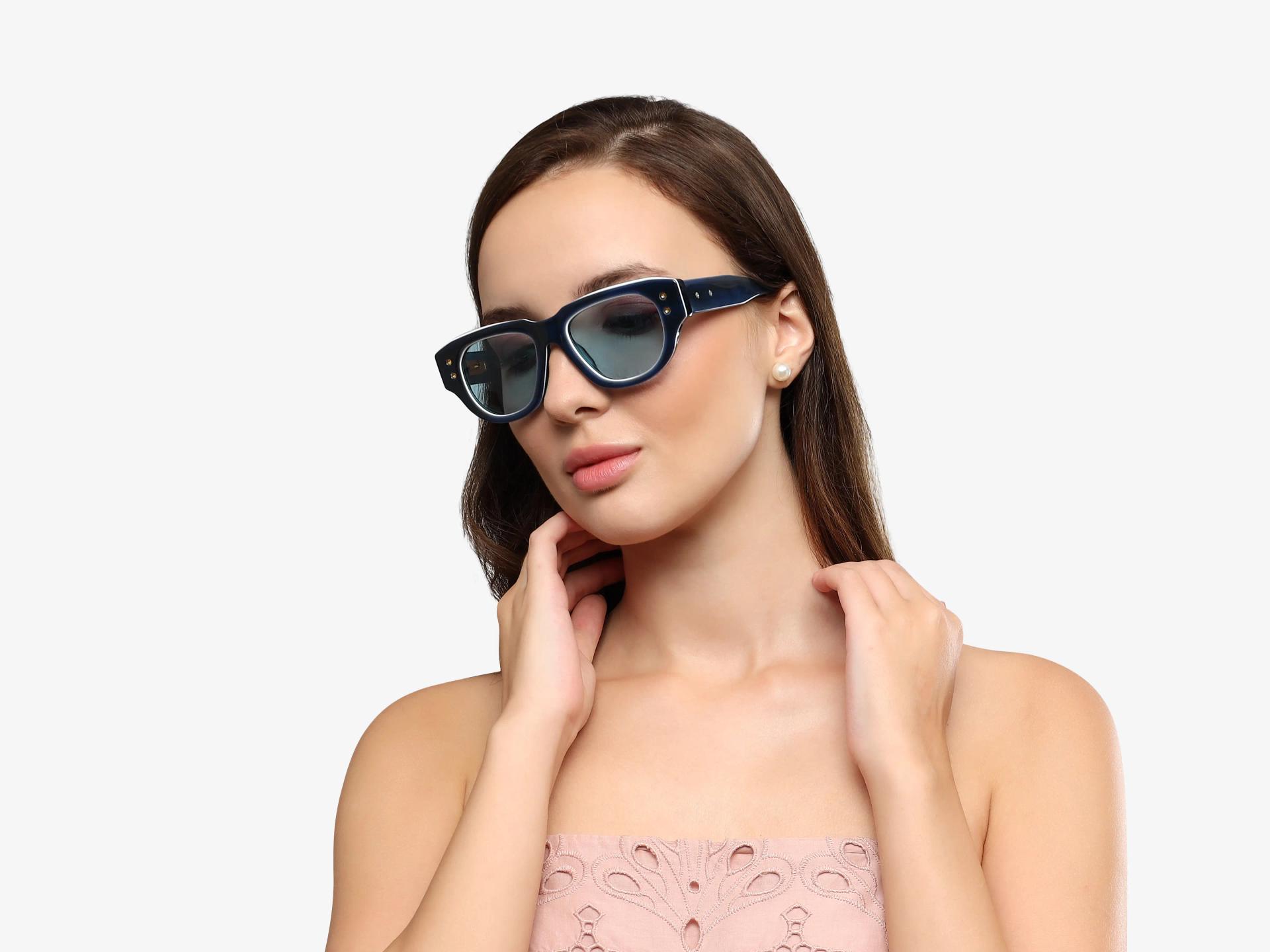 Oversized Navy Blue Frame With Blue Tint Sunglasses