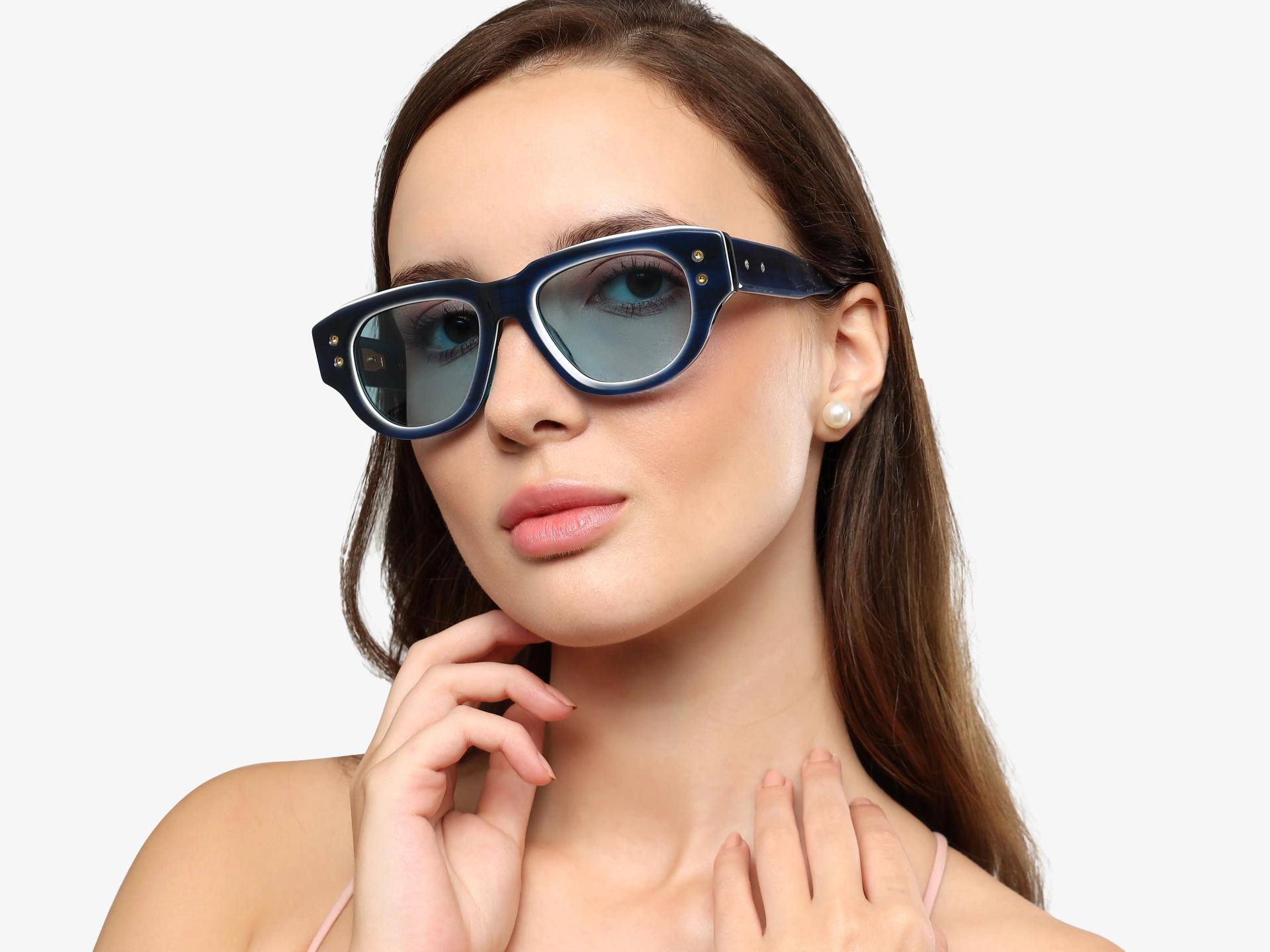 Oversized Navy Blue Frame With Blue Tint Sunglasses
