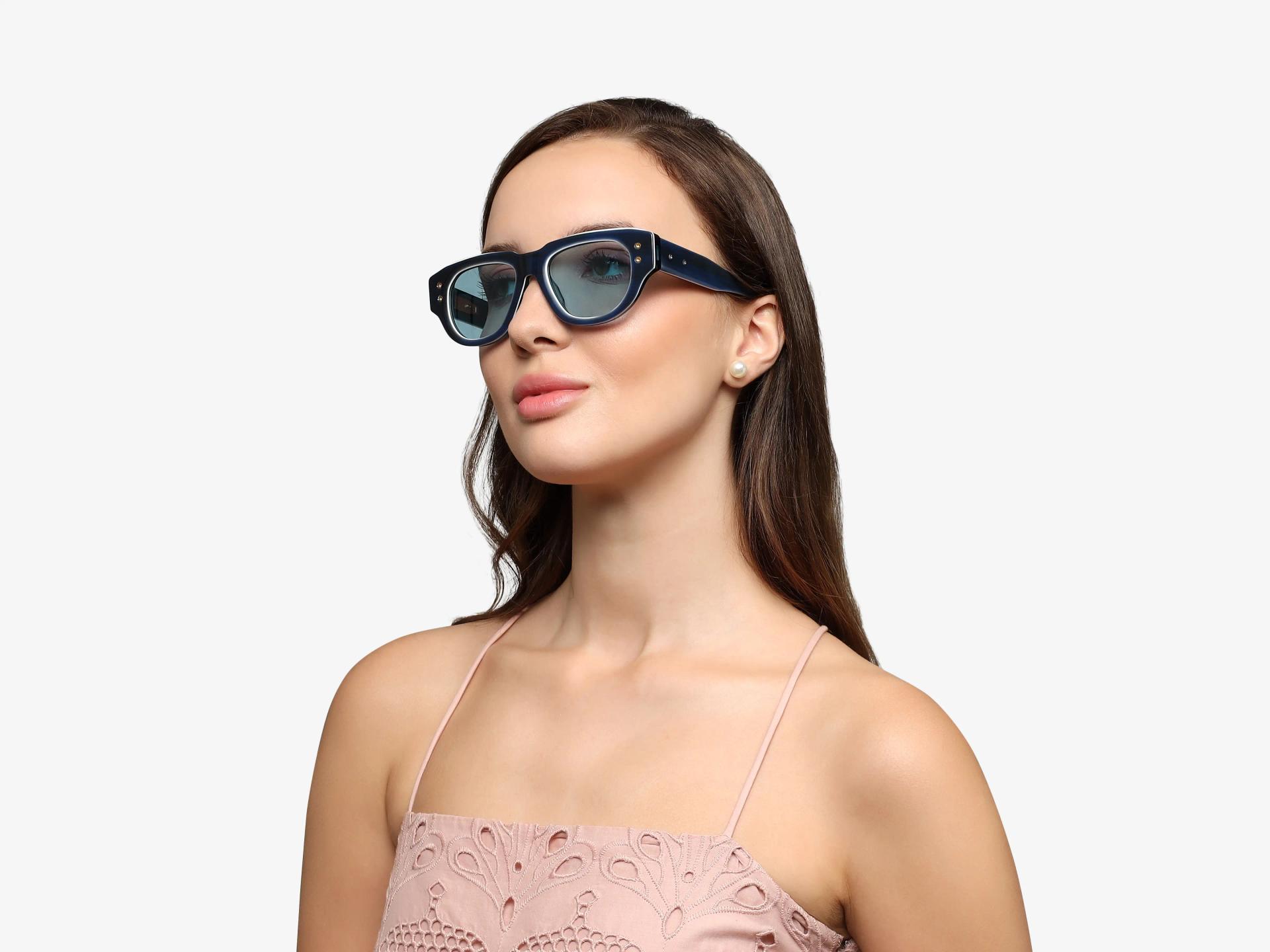 Oversized Navy Blue Frame With Blue Tint Sunglasses