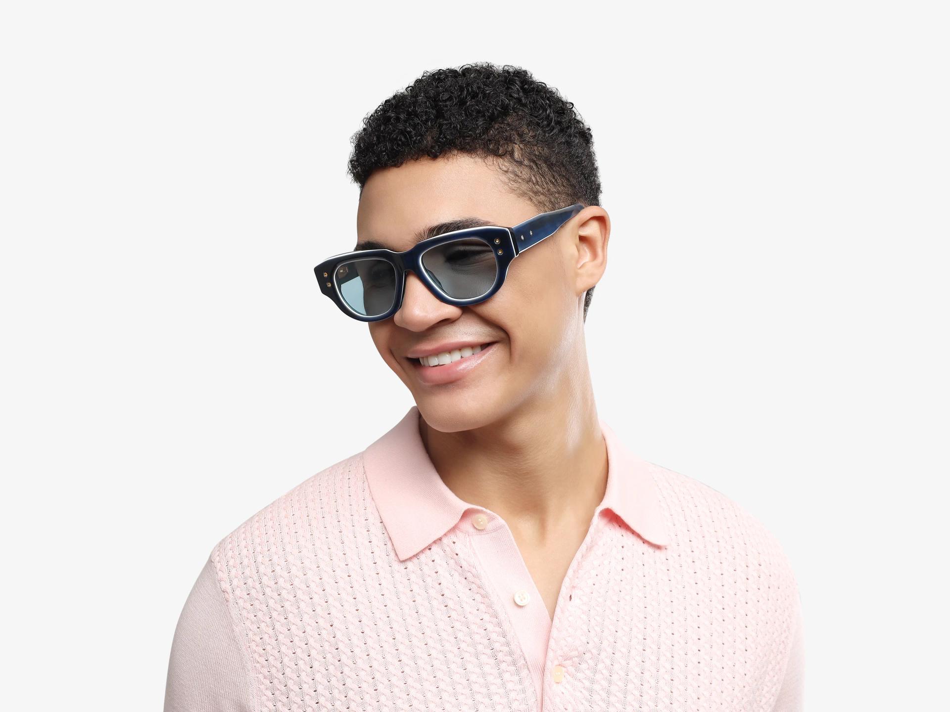 Oversized Navy Blue Frame With Blue Tint Sunglasses