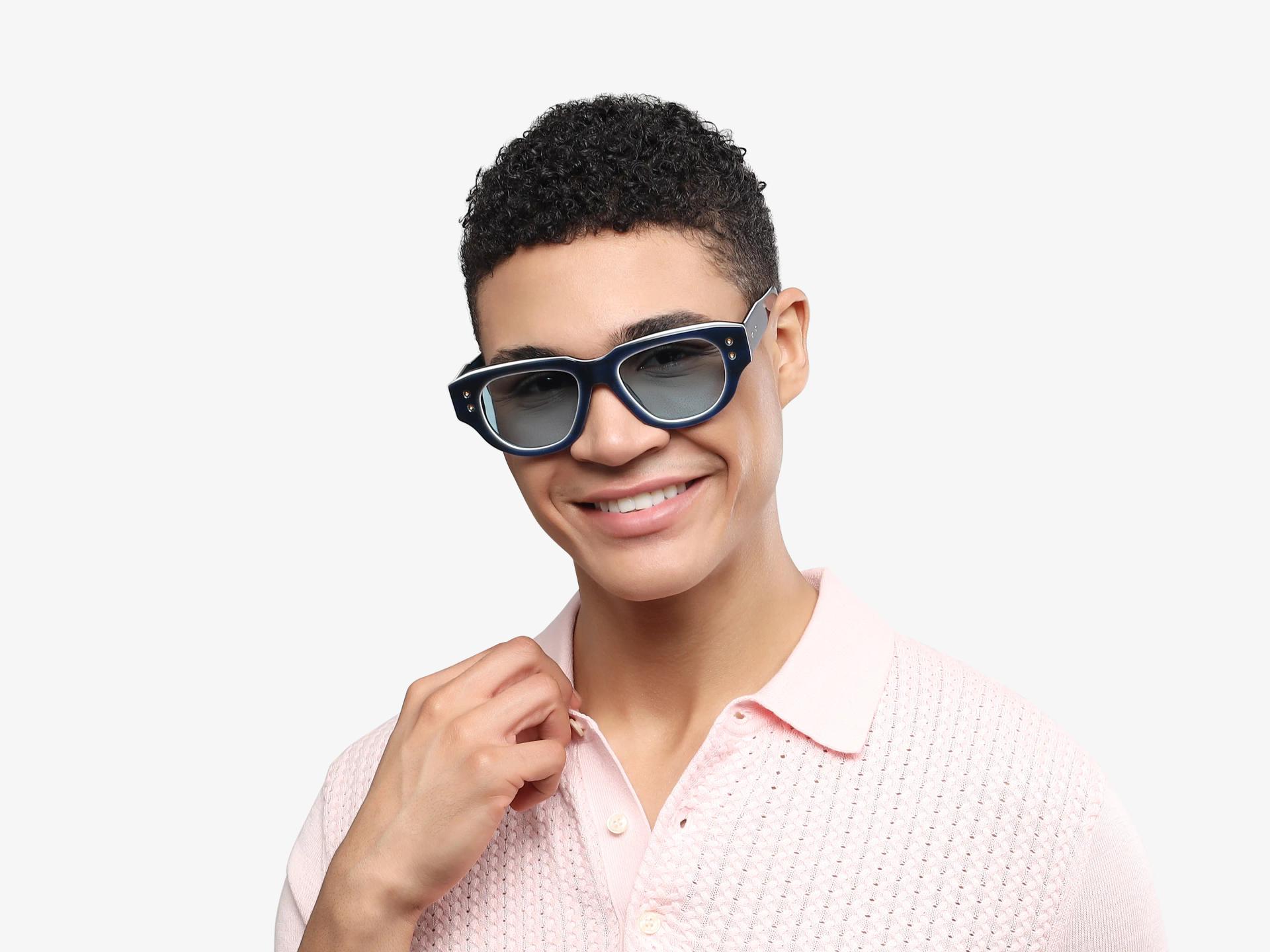 Oversized Navy Blue Frame With Blue Tint Sunglasses