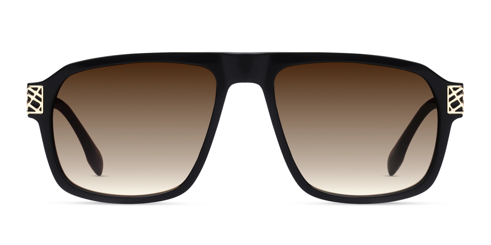 Black & Gold Square Pilot Sunglasses With Brown Tint