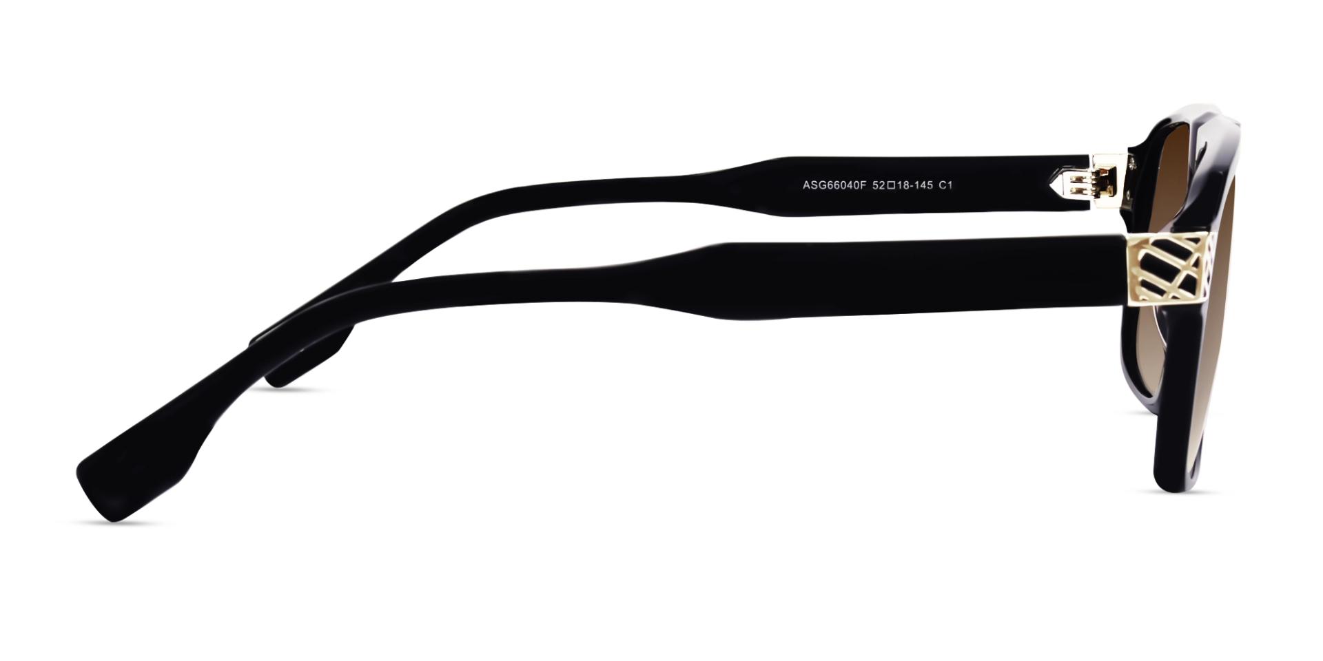 Black & Gold Square Pilot Sunglasses With Brown Tint
