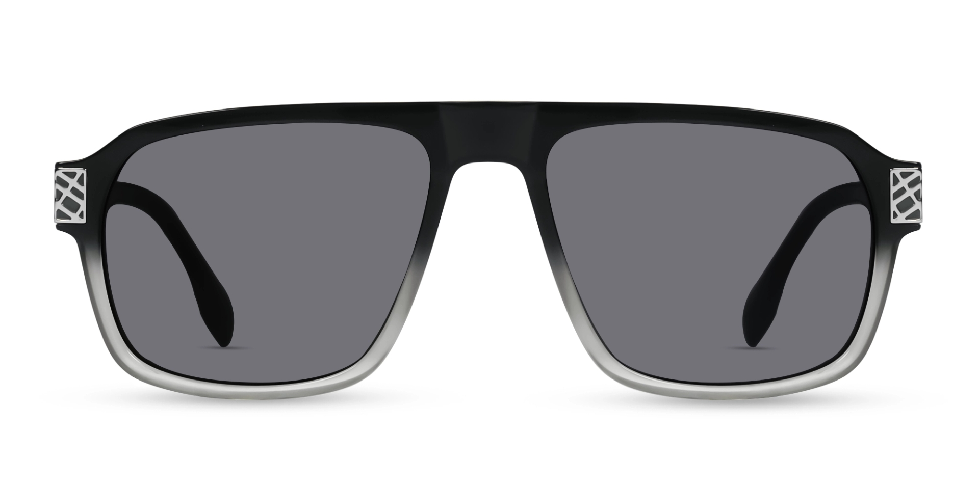 Black & Grey Flat Top Frame Glasses With Grey Tint Sunglasses Black & Grey Flat Top Frame Glasses With Grey Tint Sunglasses