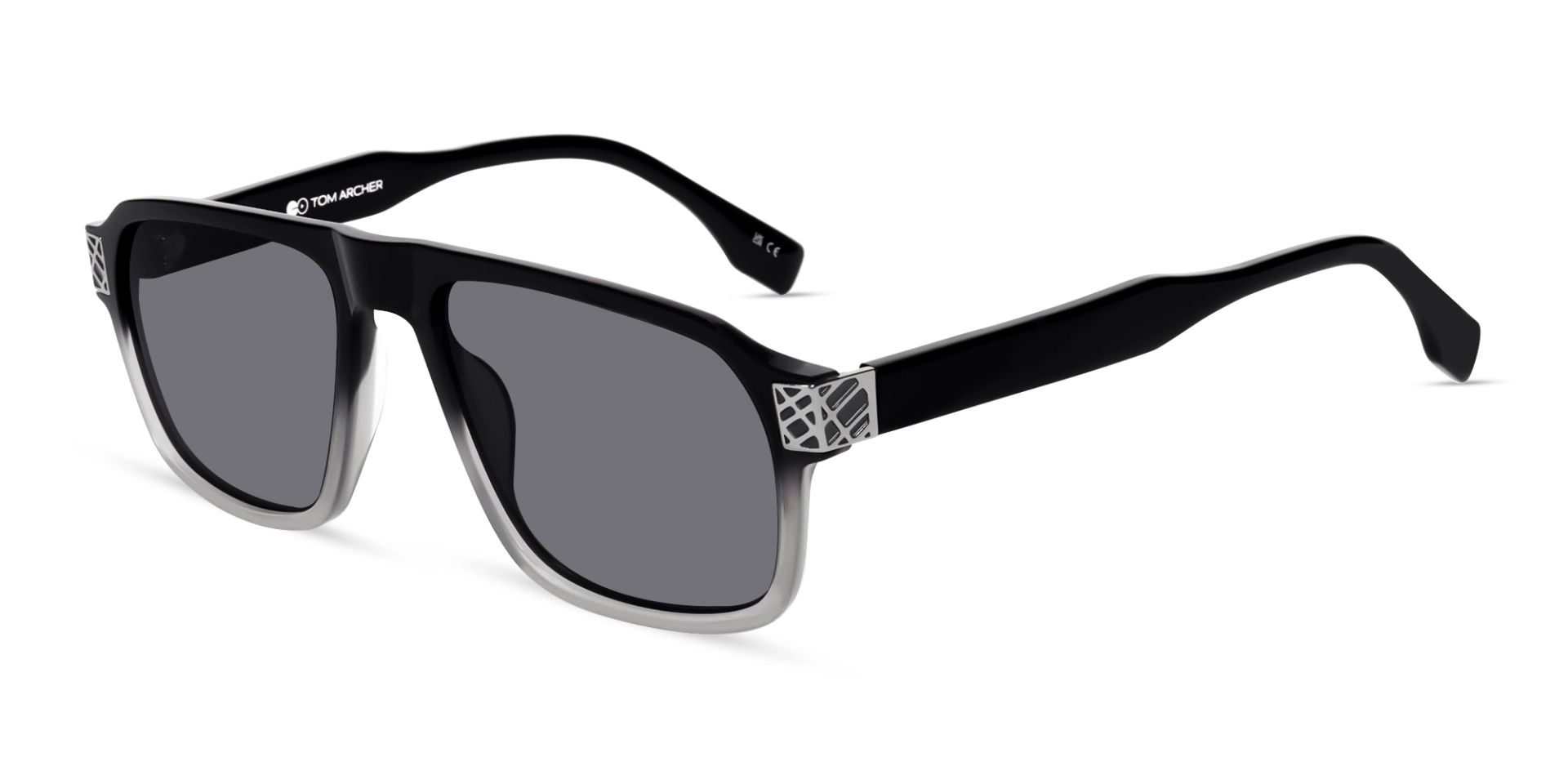 Black & Grey Flat Top Frame Glasses With Grey Tint Sunglasses Black & Grey Flat Top Frame Glasses With Grey Tint Sunglasses