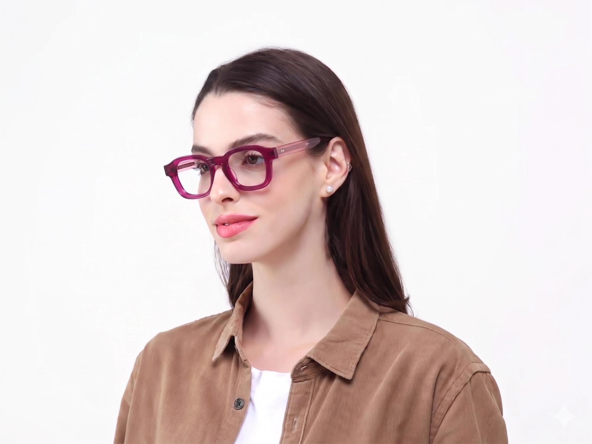 Crystal Fuchsia Square Full-Rim Glasses For Women-1