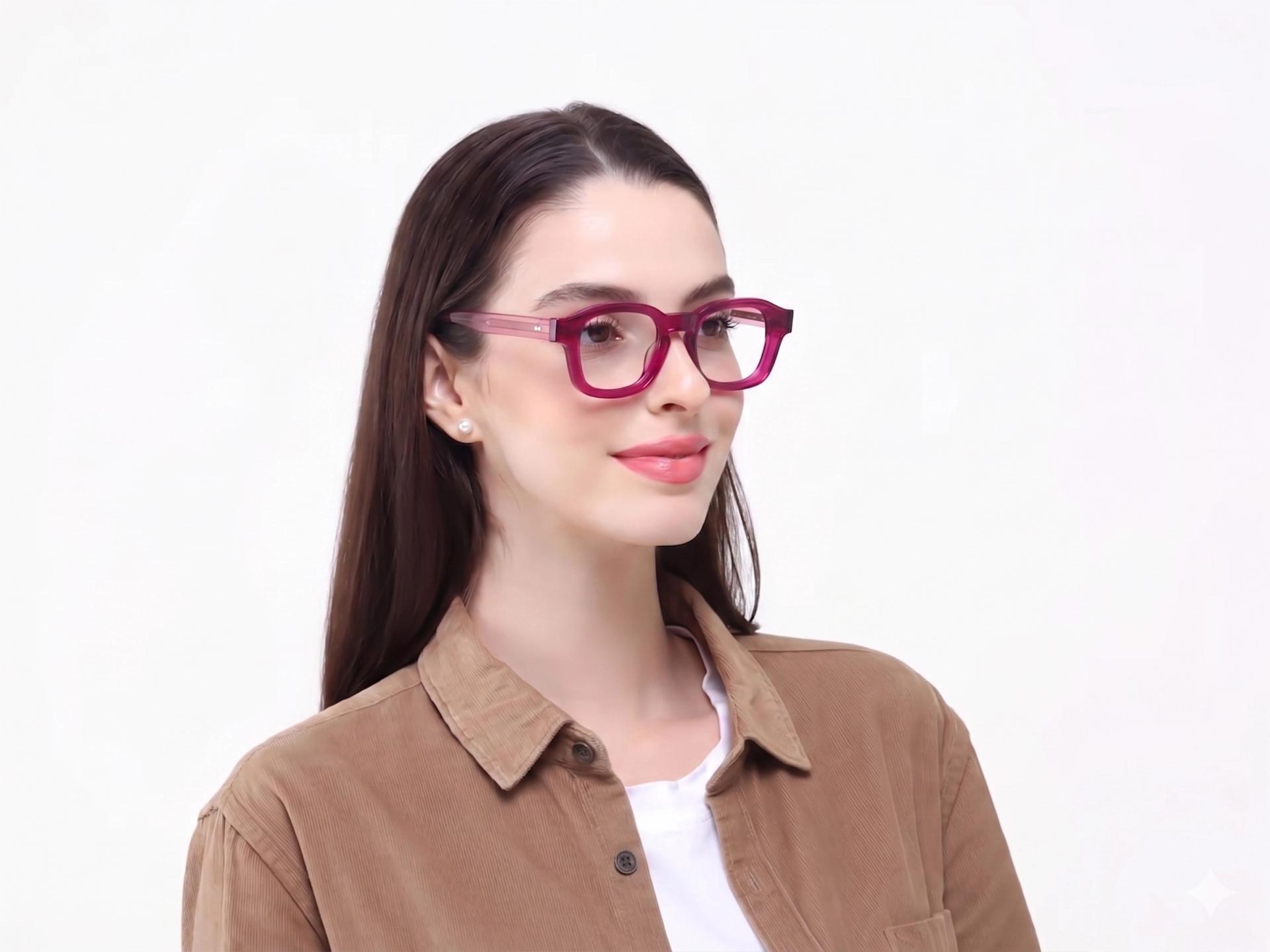 Crystal Fuchsia Square Full-Rim Glasses For Women-1