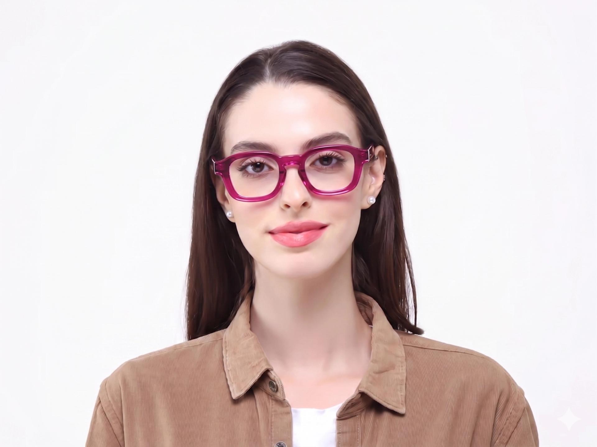 Crystal Fuchsia Square Full-Rim Glasses For Women-1