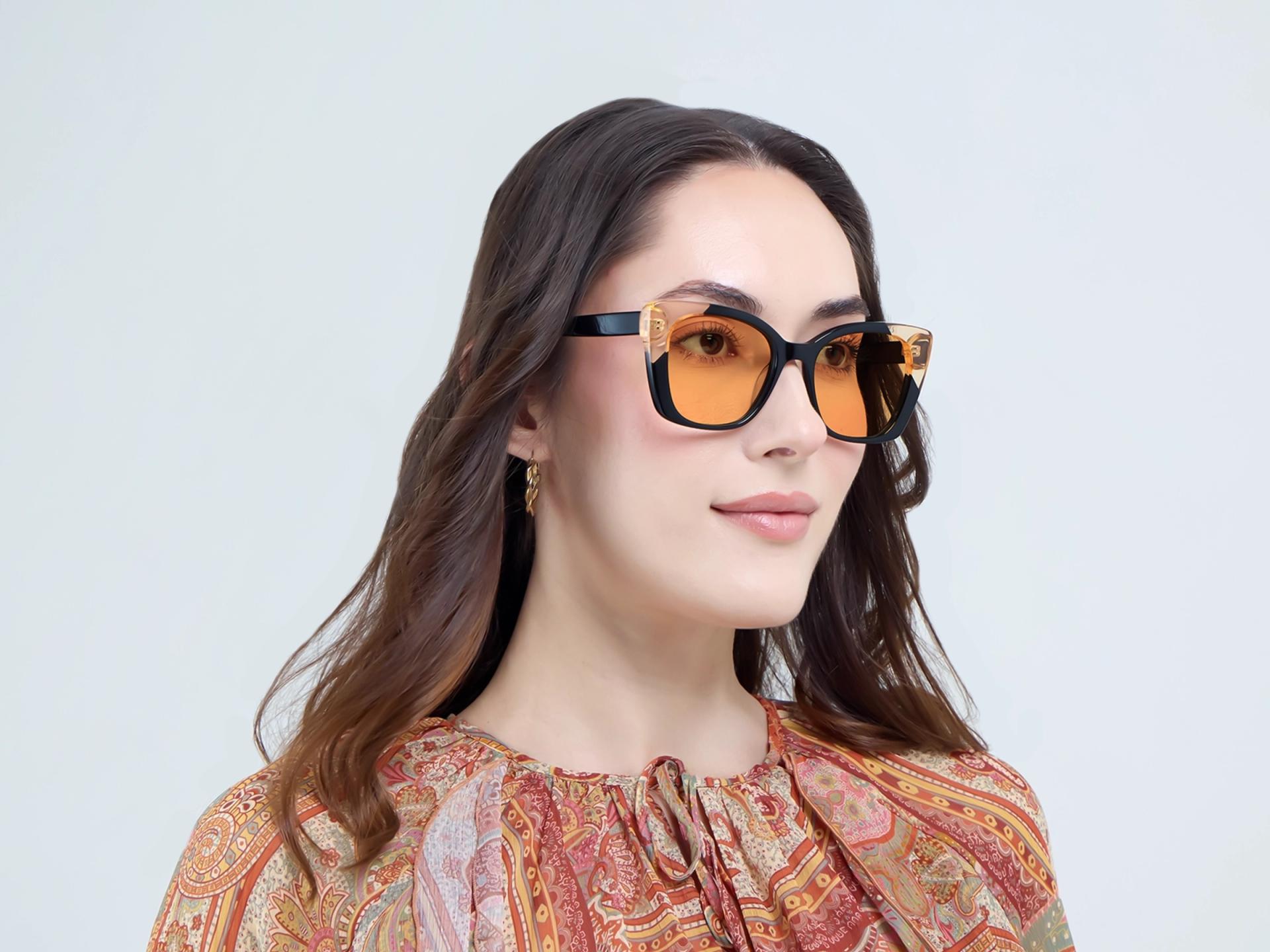 Large Black Butterfly Frame With Orange Tint Sunglasses