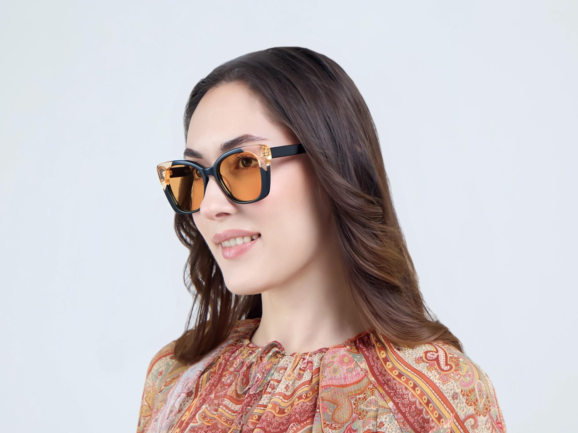 Large Black Butterfly Frame With Orange Tint Sunglasses