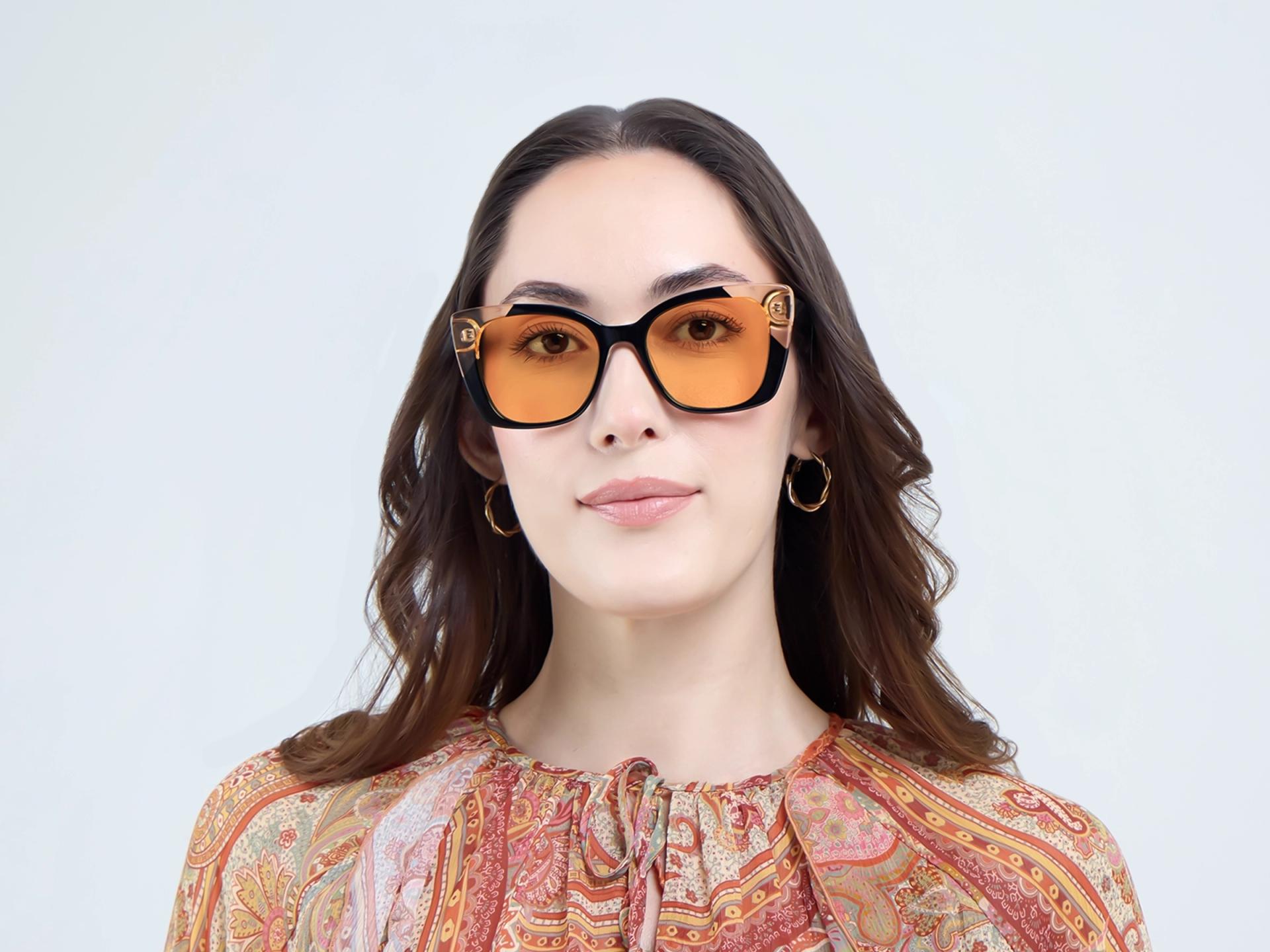 Large Black Butterfly Frame With Orange Tint Sunglasses