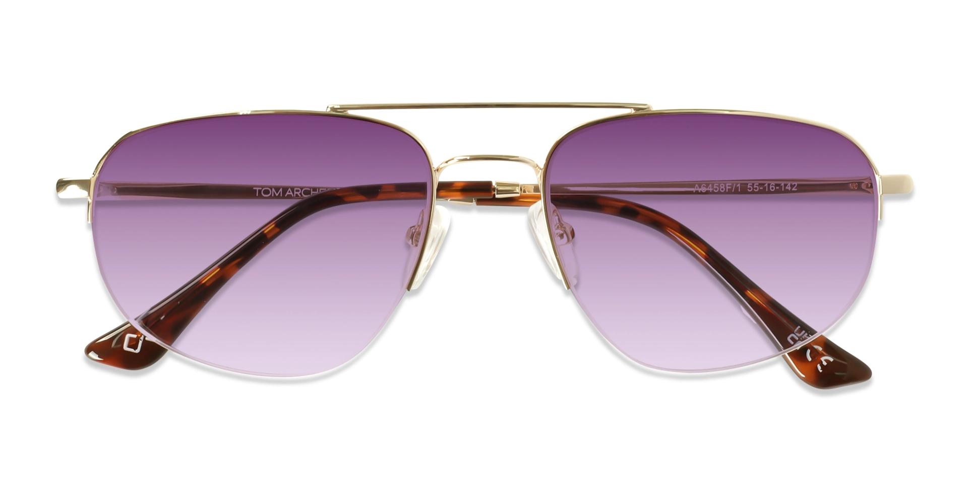 Gold Metal Frame With Purple Tint Sunglasses