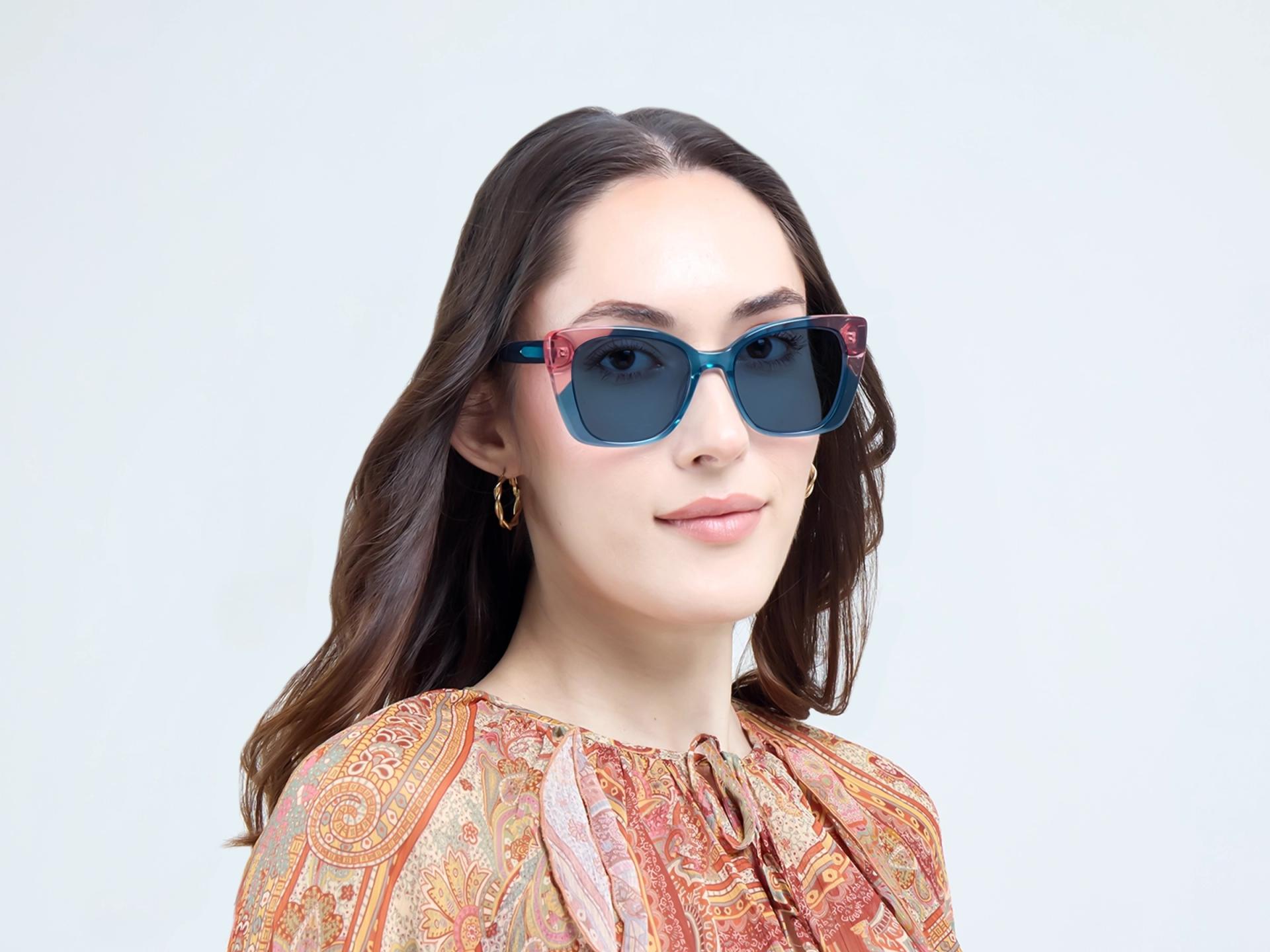 Crystal Teal Butterfly Frame With Dark Blue Sunglasses