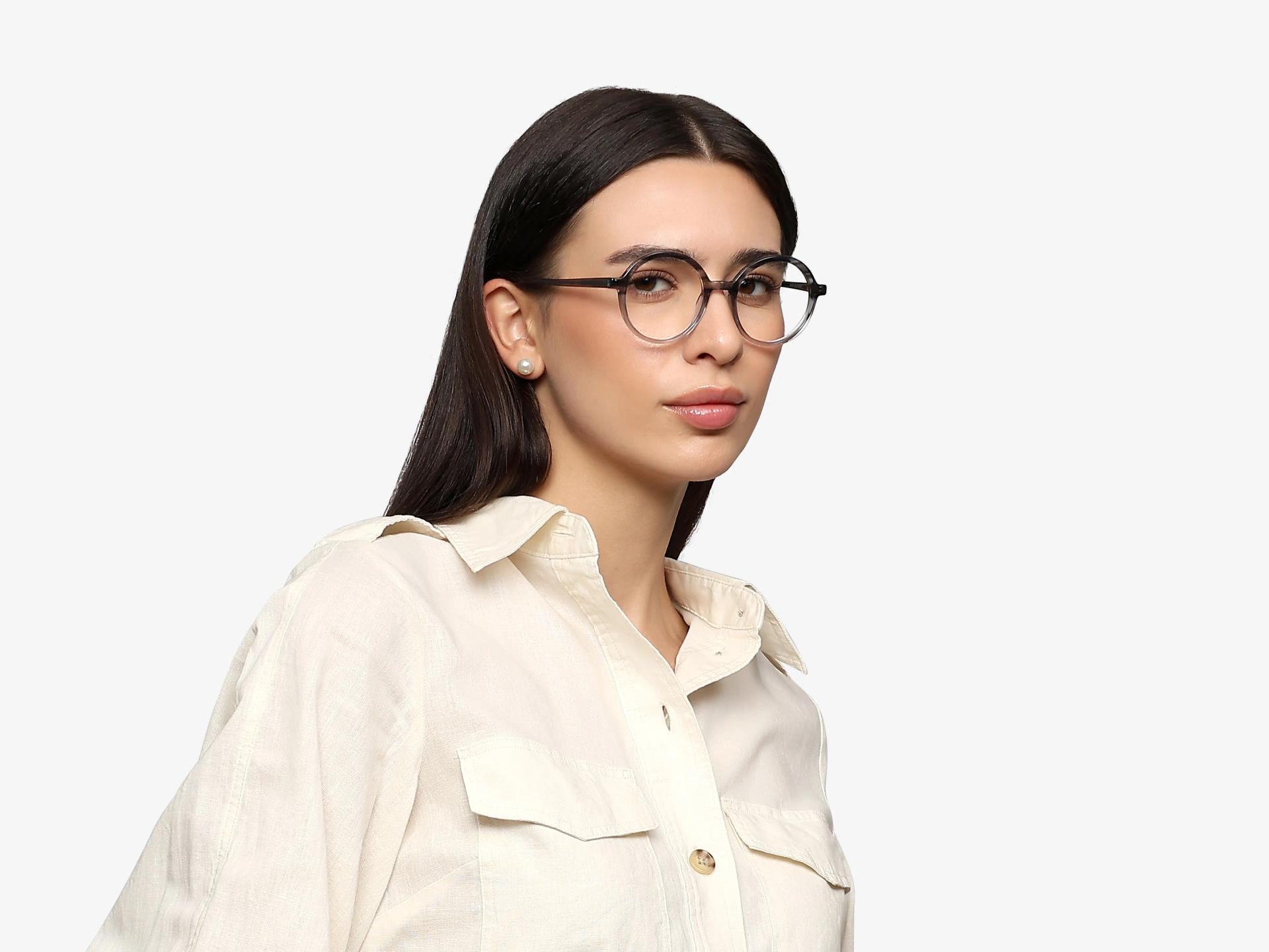 Crystal Grey Marble Acetate Round Full-Rim Glasses