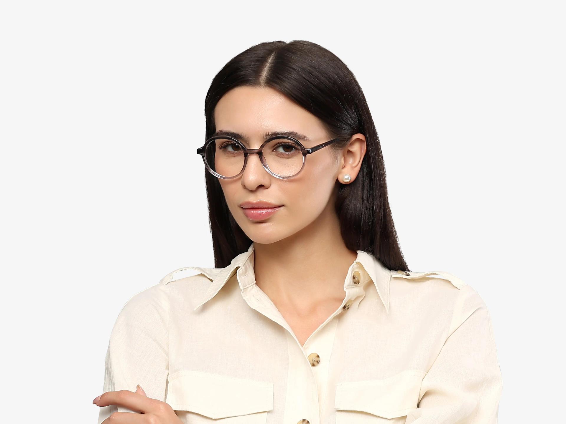 Crystal Grey Marble Acetate Round Full-Rim Glasses