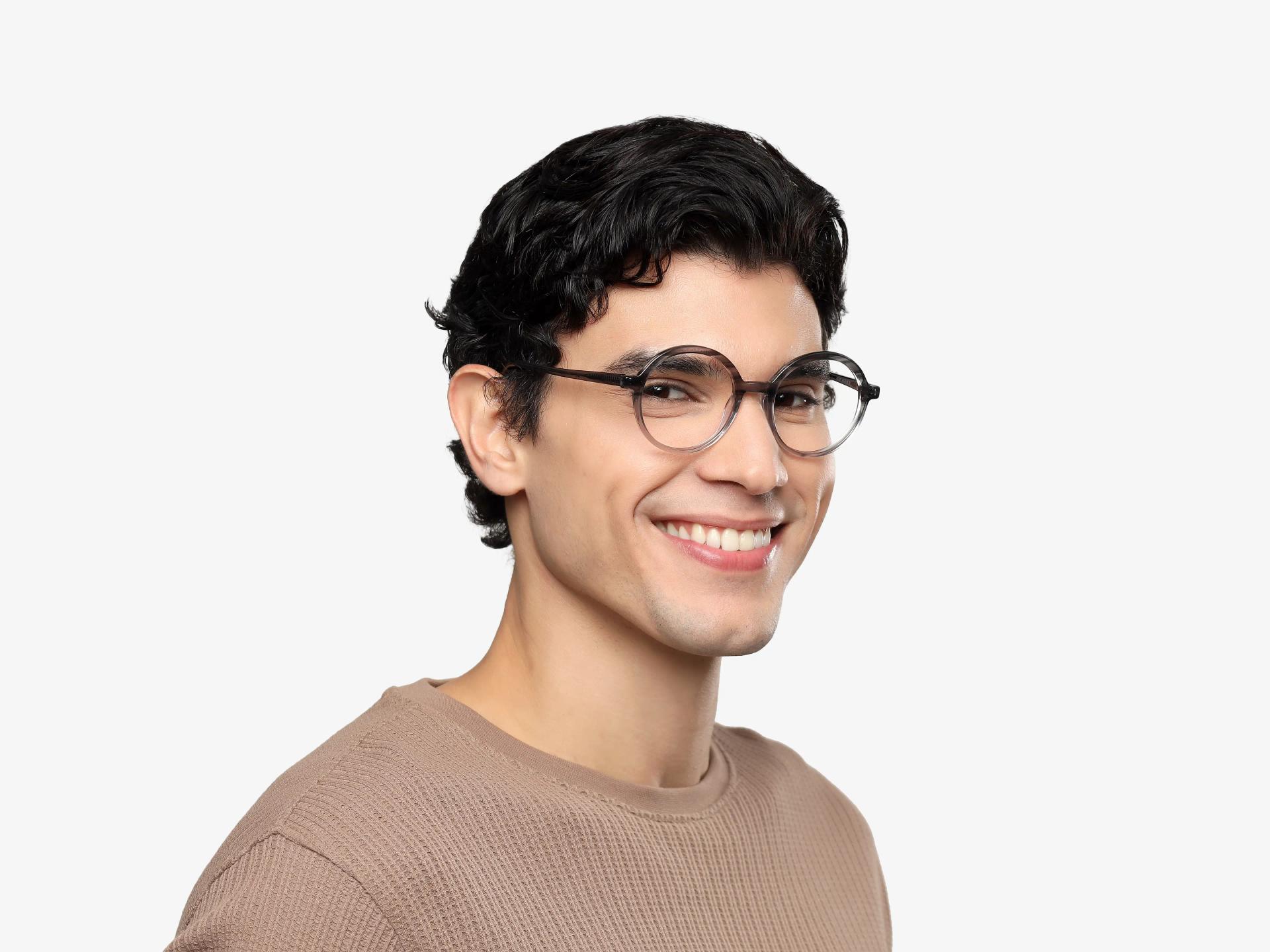 Crystal Grey Marble Acetate Round Full-Rim Glasses