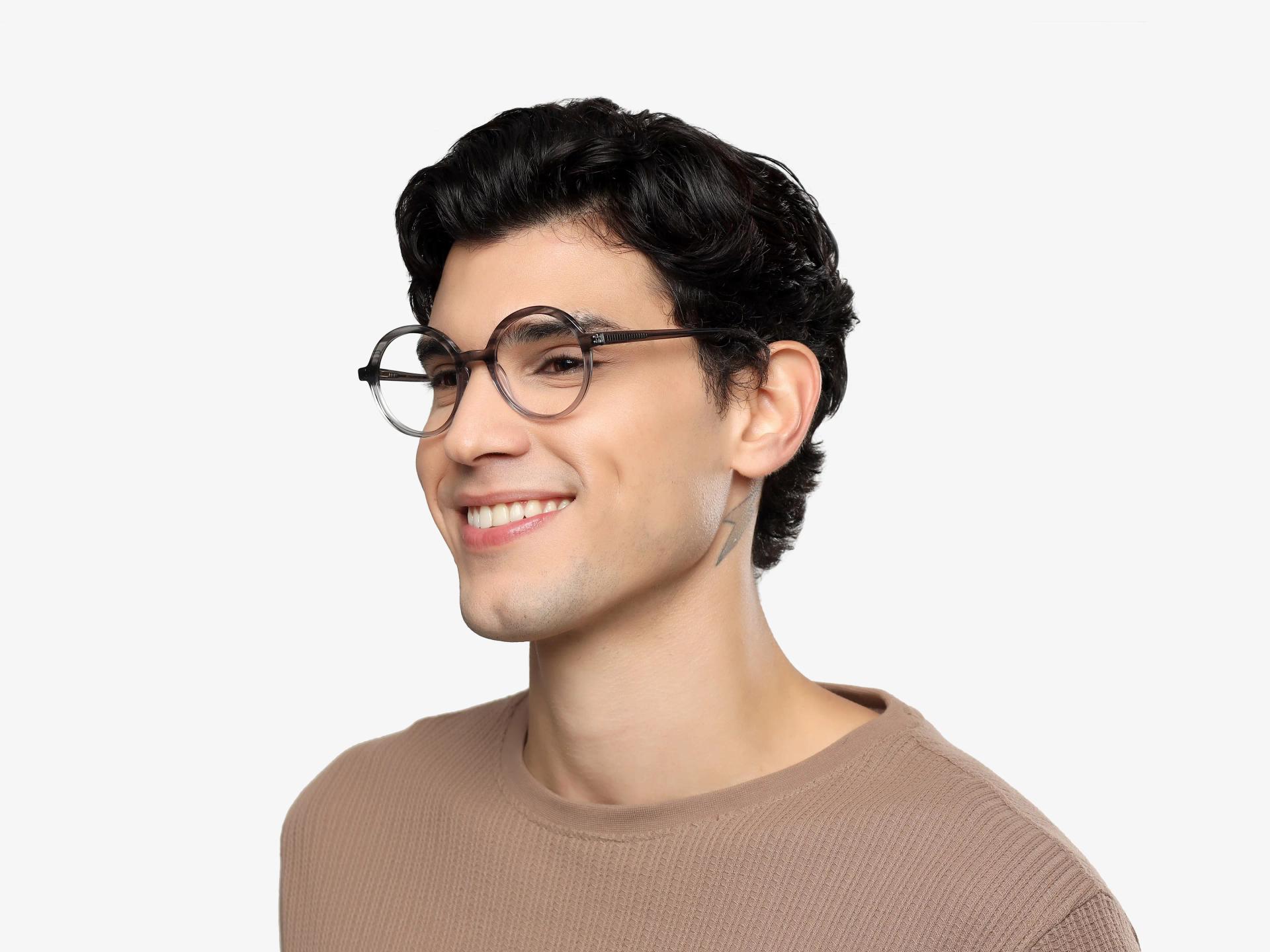 Crystal Grey Marble Acetate Round Full-Rim Glasses